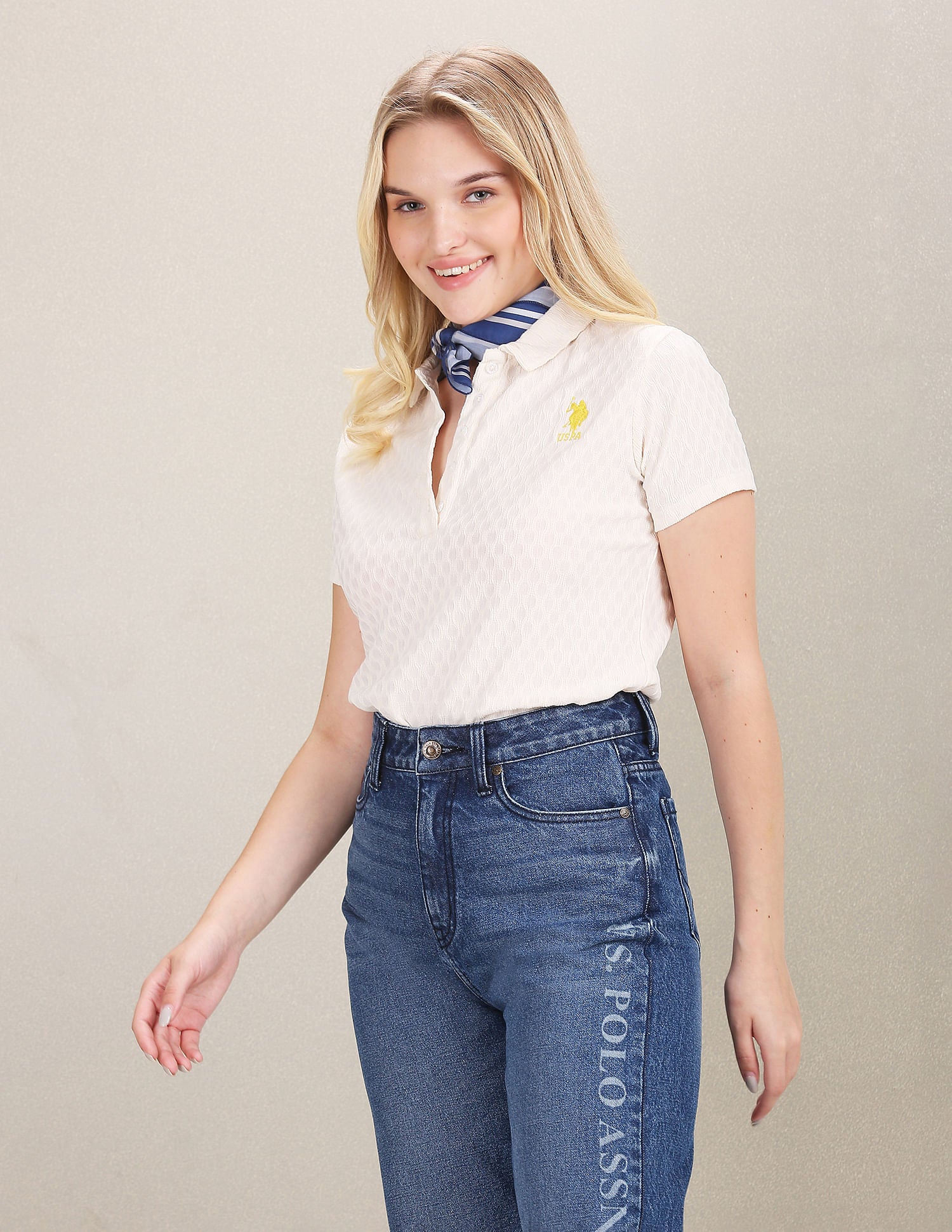 Textured Polo Shirt Off White - U.S. POLO ASSN. | Large