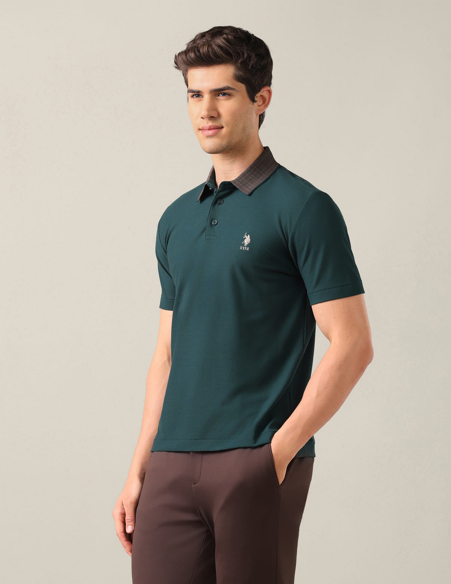 Solid Slim Fit Polo Shirt Green - U.S. Polo Assn. India | Large