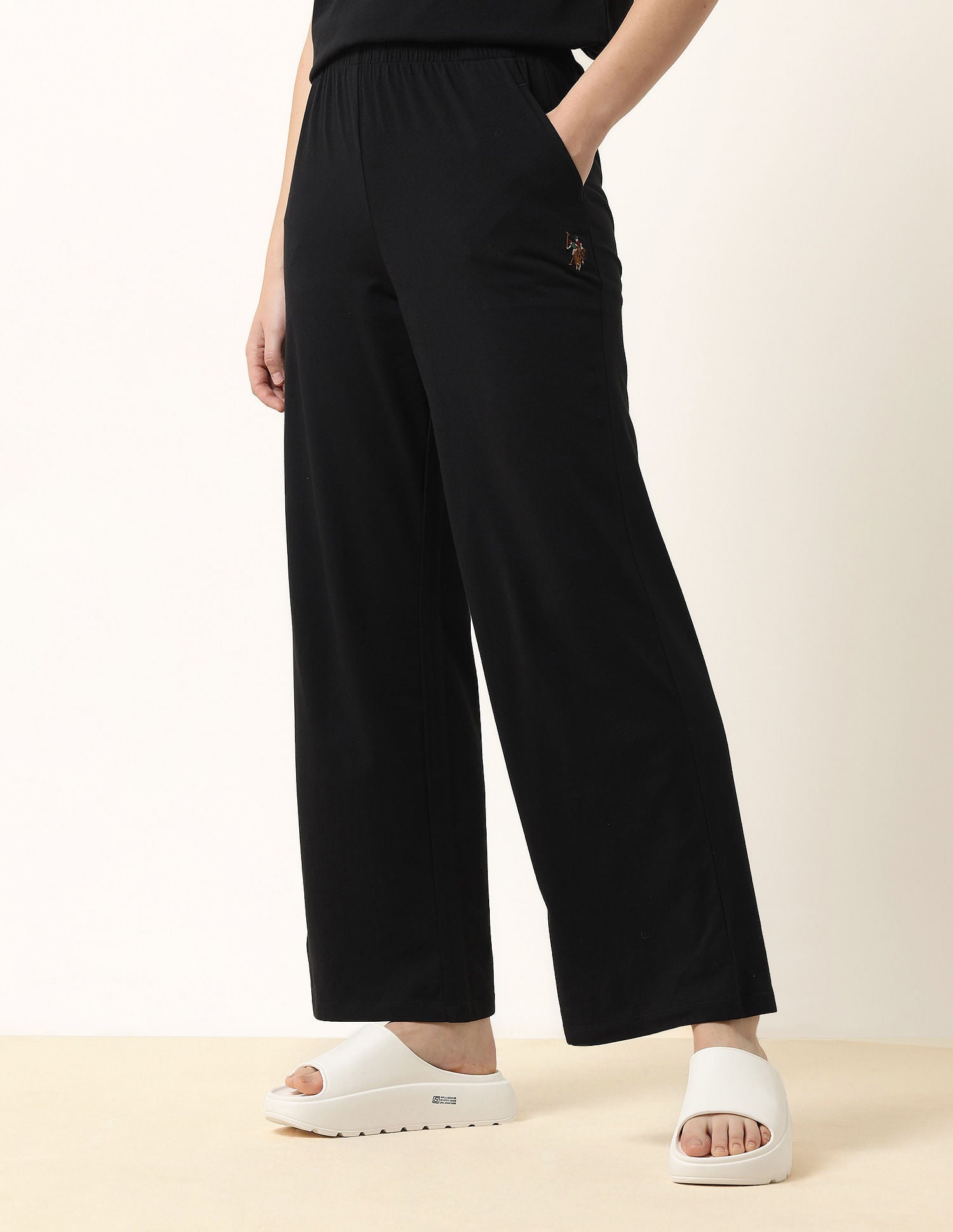 High-Rise Wide Leg Lounge Pants Black - U.S. POLO ASSN. | Large