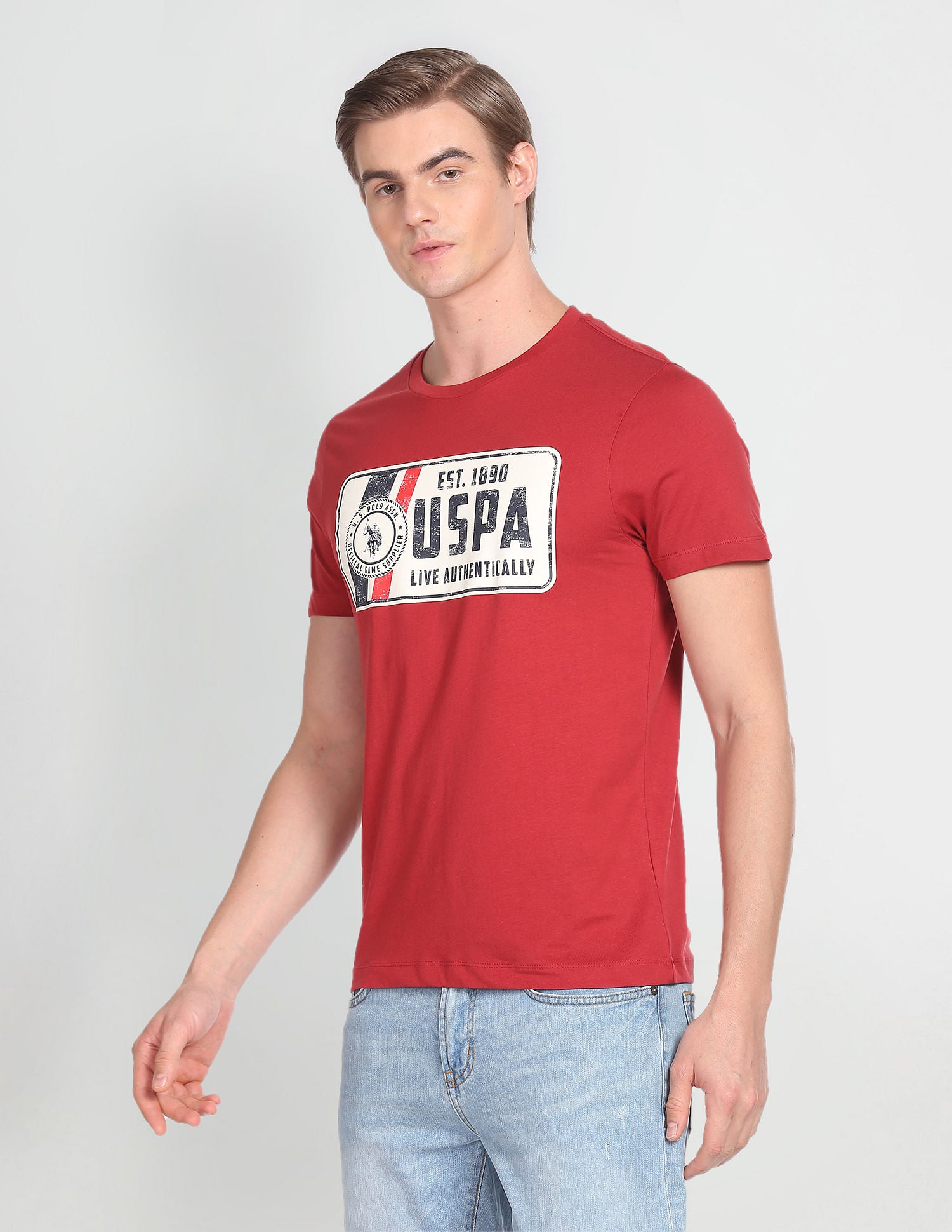 Crew Neck Cotton T-Shirt Maroon - U.S. POLO ASSN. | Large