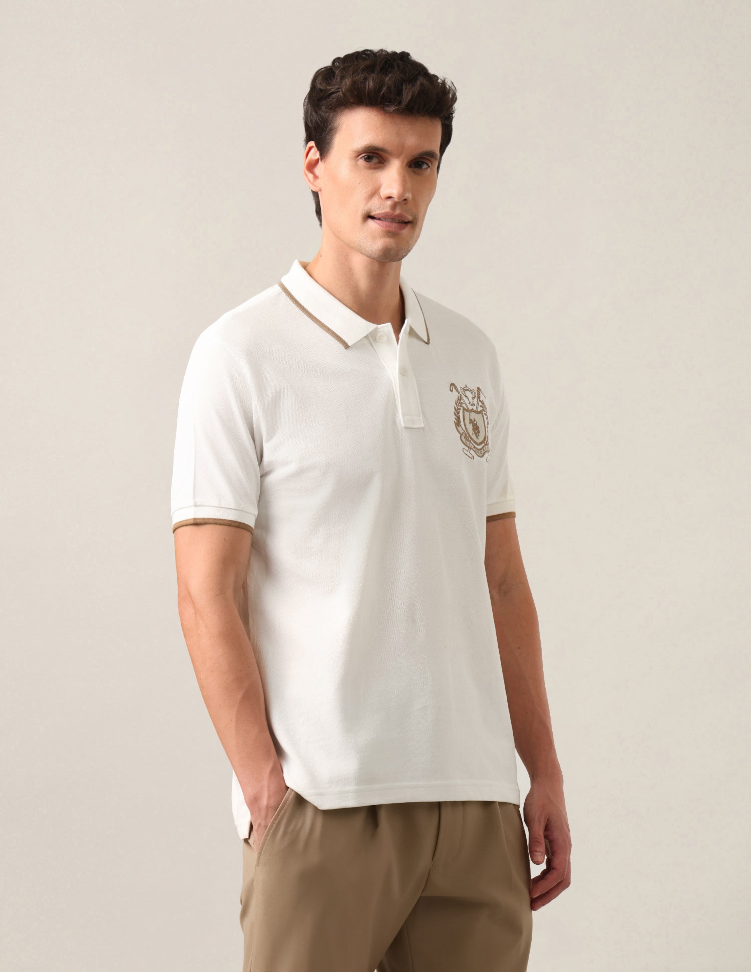 Solid Slim Fit Polo Shirt Ivory - U.S. Polo Assn. India | Large