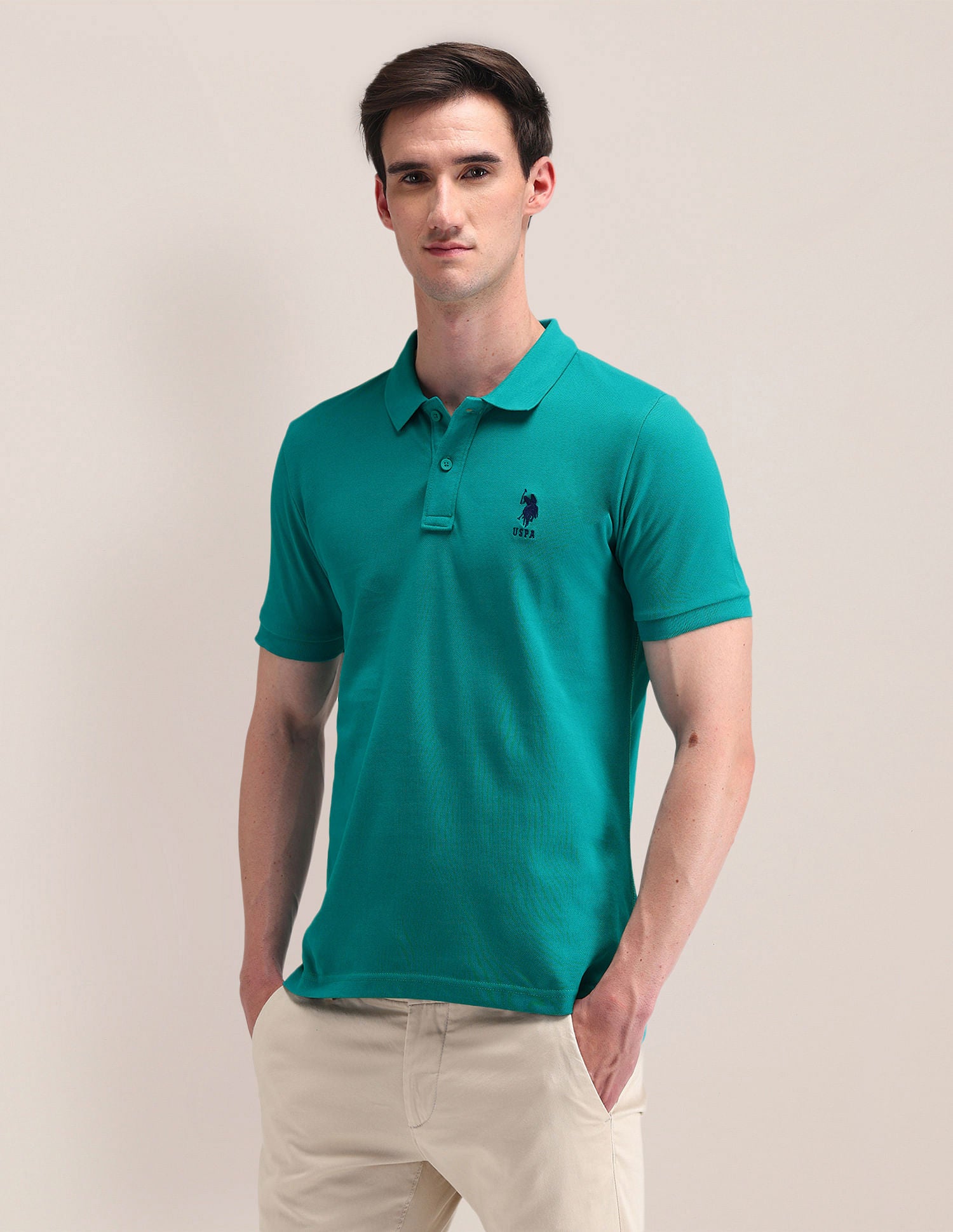 Solid Slim Fit Polo Shirt Green - U.S. POLO ASSN. | Large