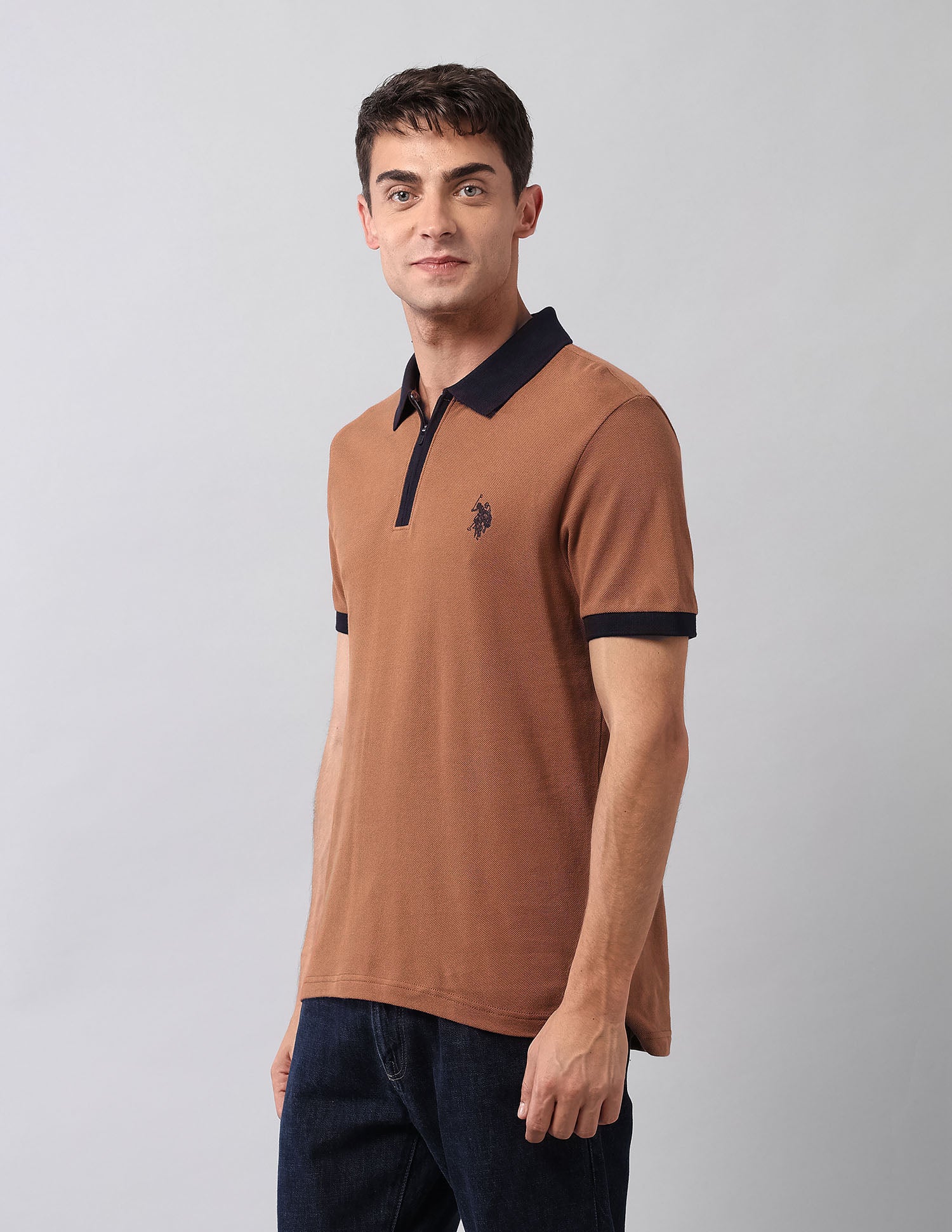 Solid Muscle Fit Polo Shirt Brown - U.S. Polo Assn. India | Large