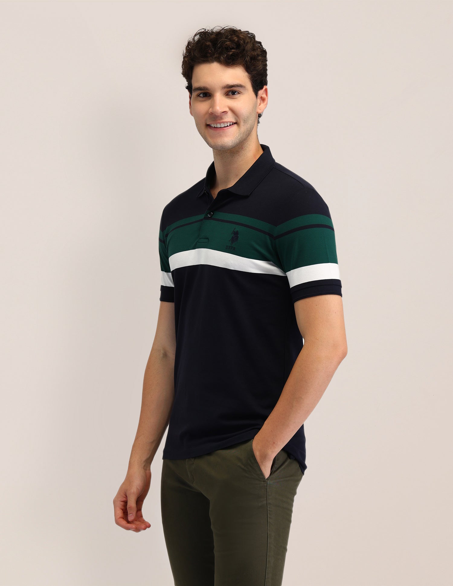 Horizontal Striped Slim Fit Polo Shirt Navy - U.S. Polo Assn. India | Large