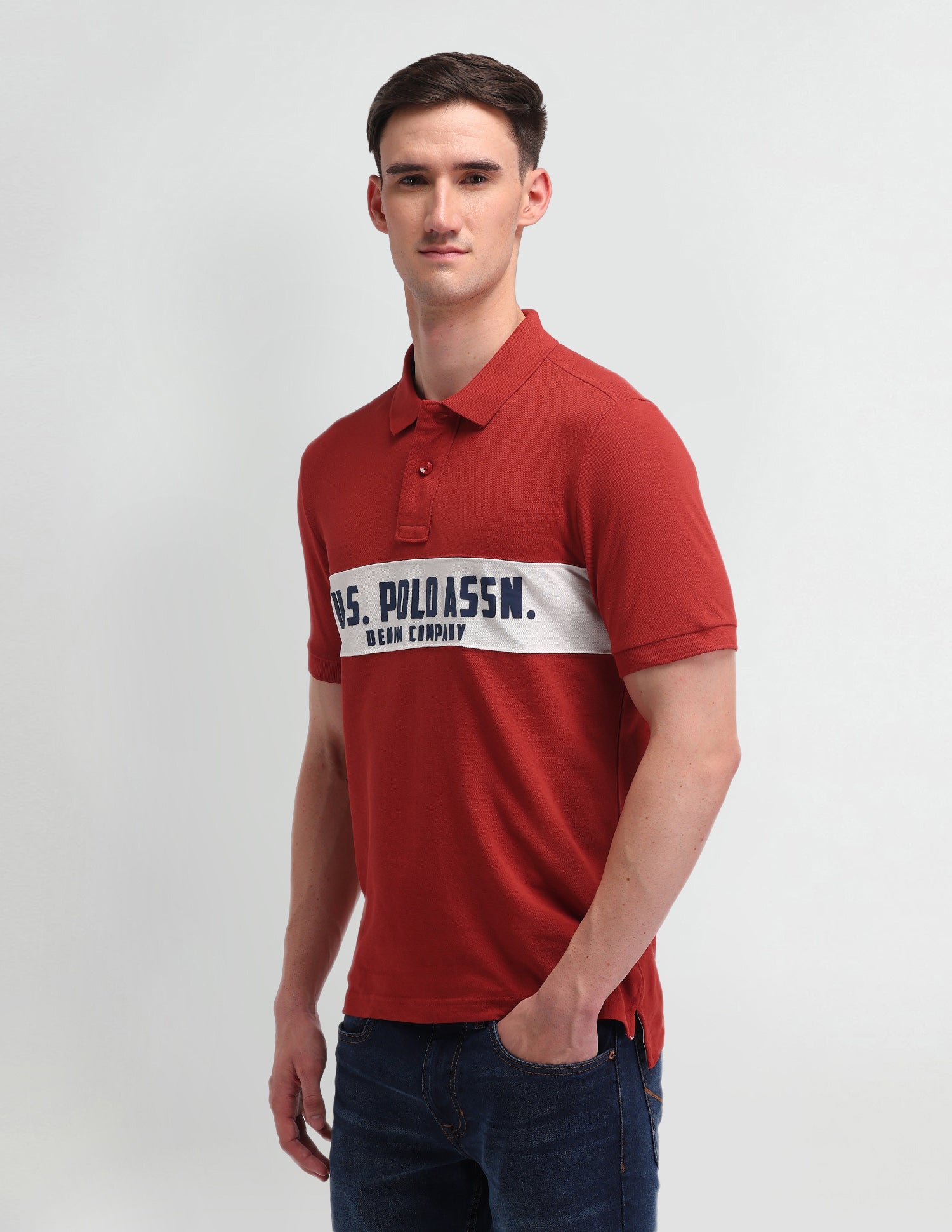 Brand Printed Pattern Muscle Fit Polo Shirt Robois Tea - U.S. Polo Assn. India | Large