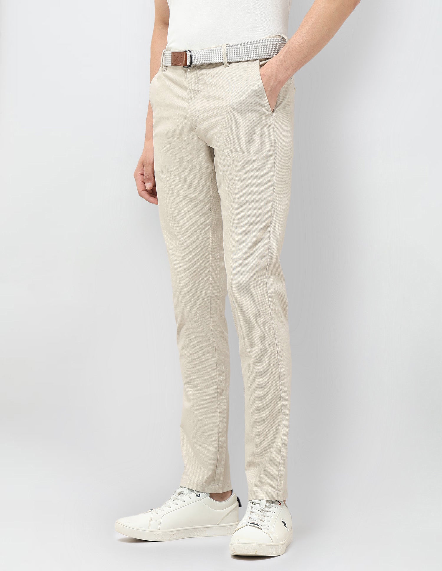 Denver Slim Fit Mid Rise Trousers Beige - U.S. POLO ASSN. | Large