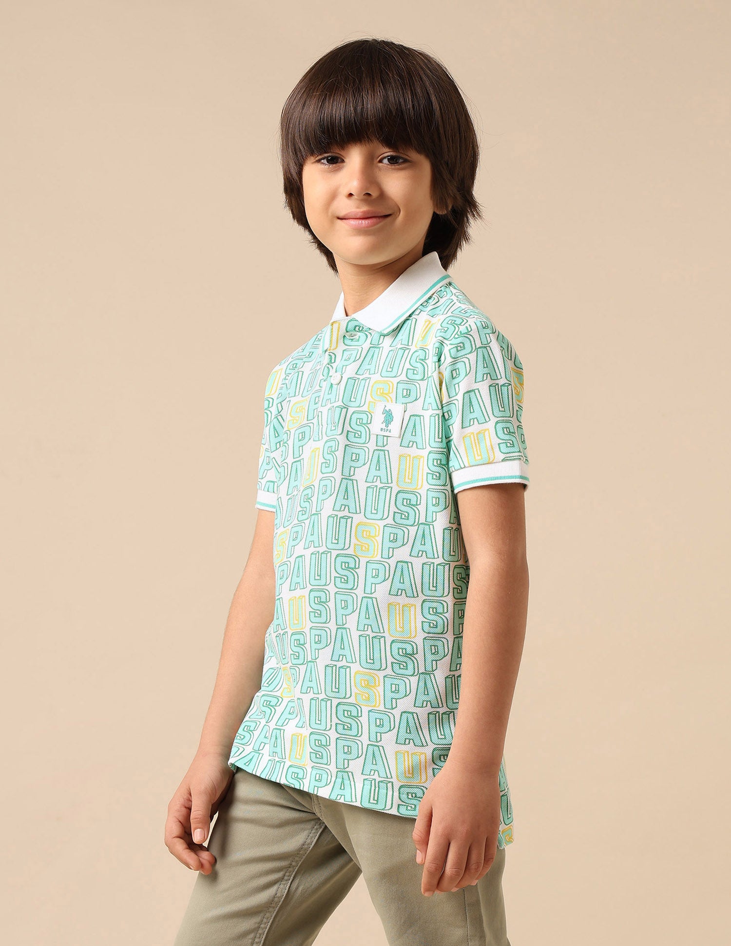 Boys Brand Printed Regular Fit Polo Shirt White - U.S. POLO ASSN. | Large