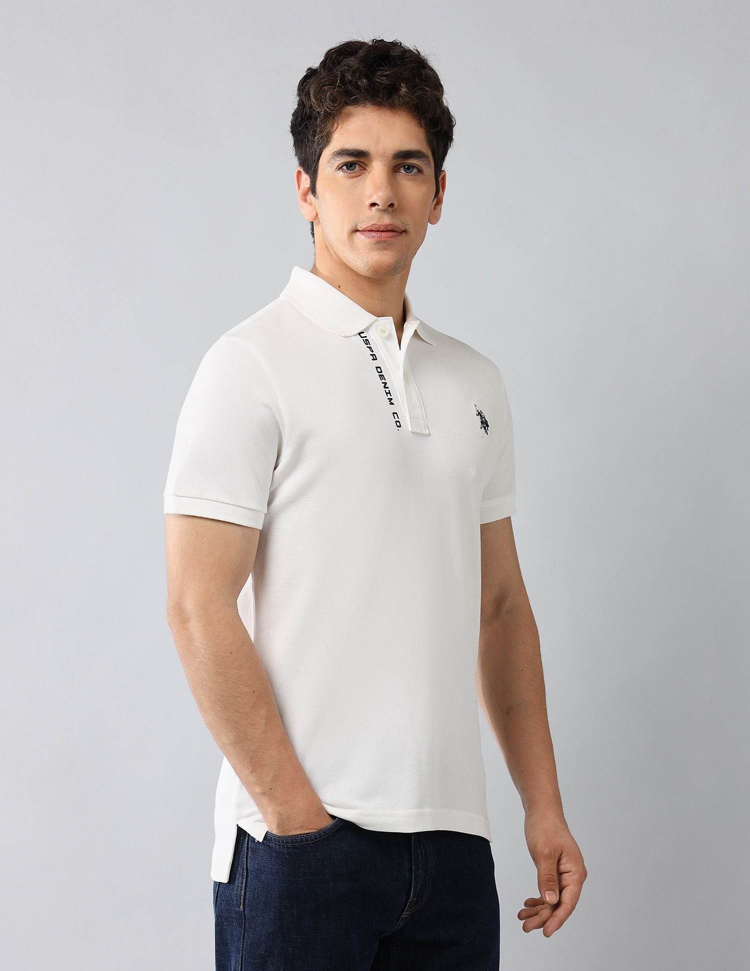 Brand Printed Muscle Fit Polo Shirt Ivory - U.S. POLO ASSN. | Large