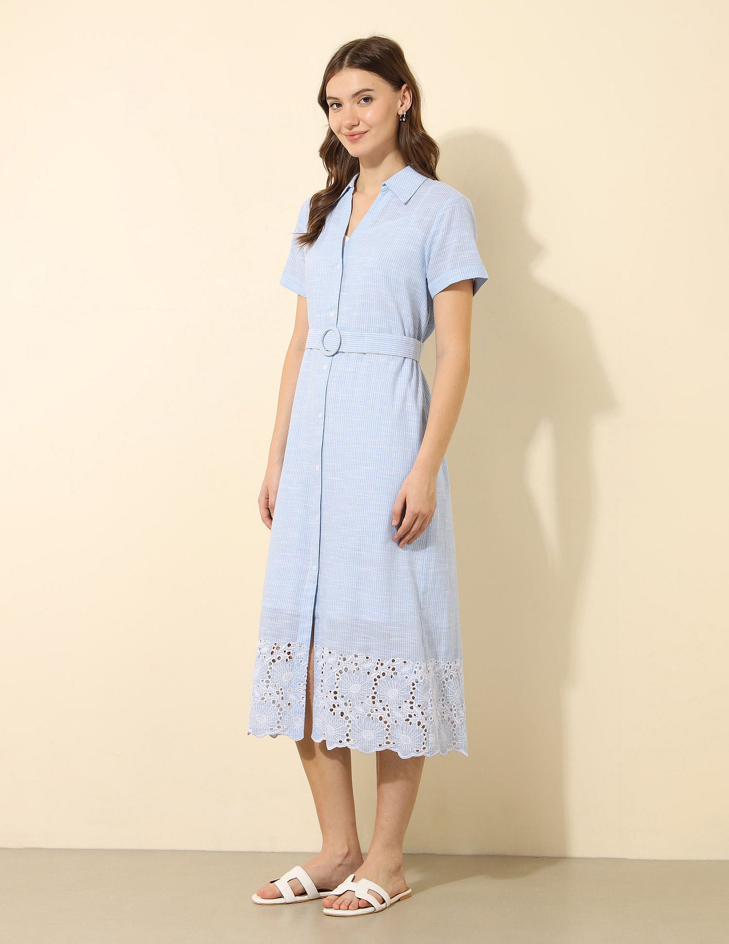 Schiffli Midi Shirt Dress Light Blue - U.S. Polo Assn. India | Large