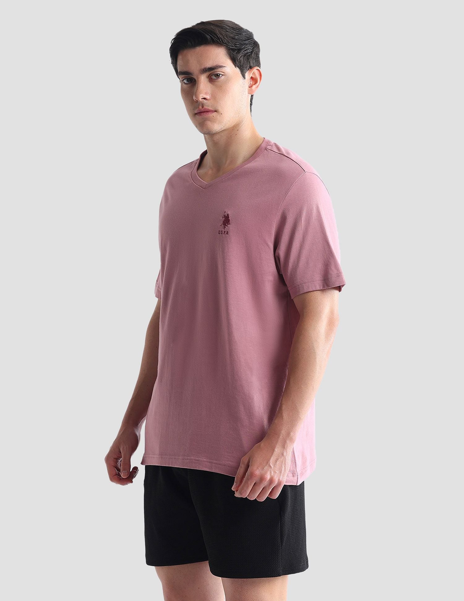 V-Neck Embroidered Logo I638 Lounge T-Shirt - Pack Of 1 Deep Pink - U.S. POLO ASSN. | Large