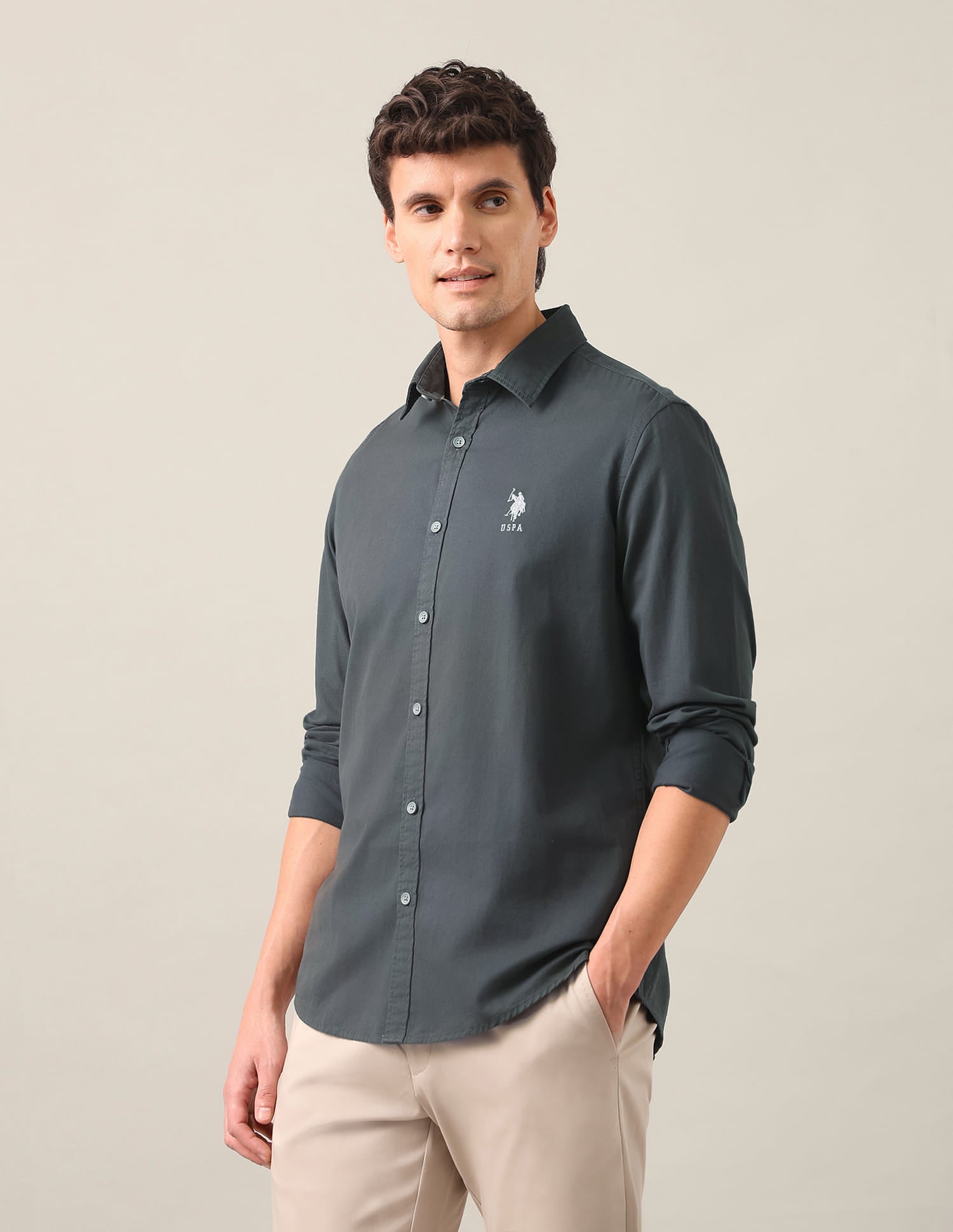 Regular Fit Twill Shirt Grey - U.S. Polo Assn. India | Large