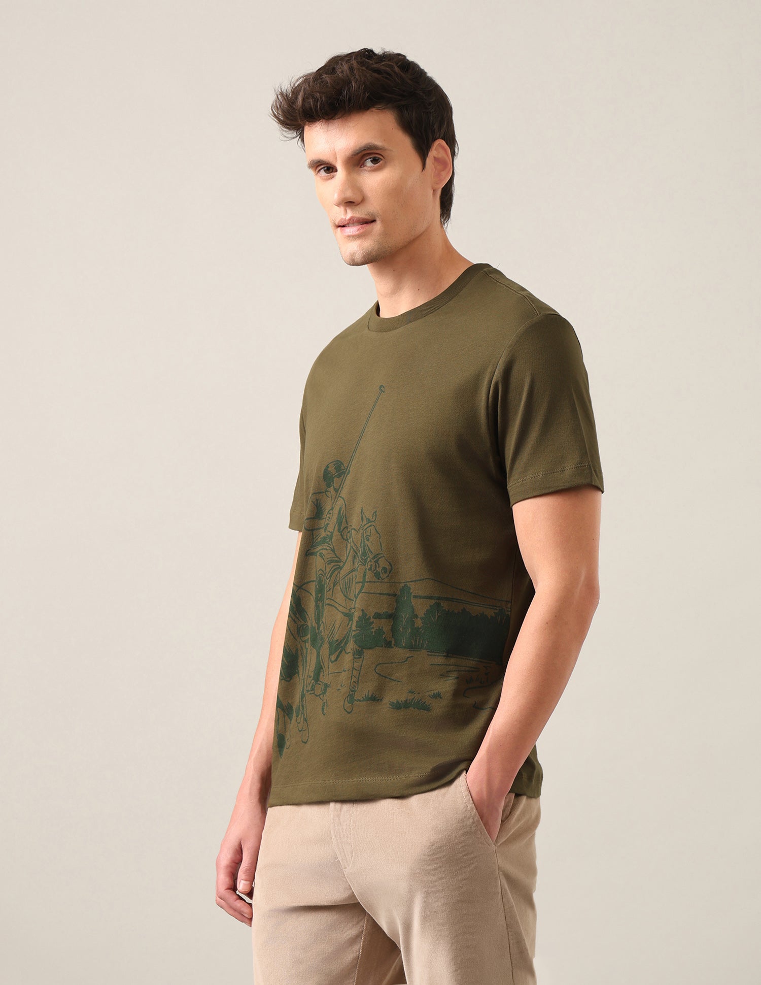 Graphic Brand Printed Regular Fit T-Shirt Olive - U.S. Polo Assn. India | Large