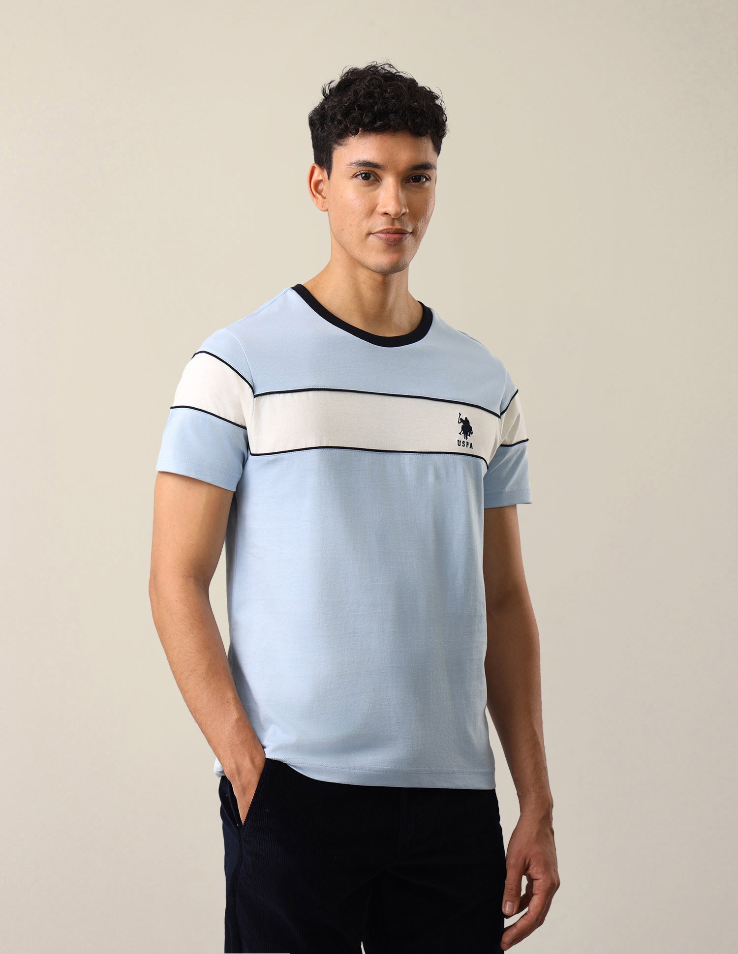 Solid Regular Fit T-Shirt Light Blue - U.S. Polo Assn. India | Large