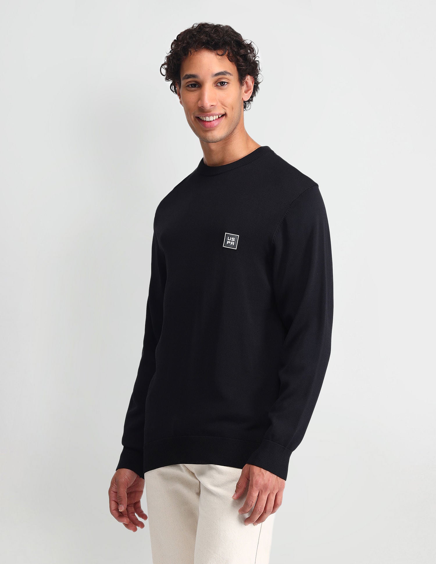 Regular Fit Solid Sweater Black - U.S. Polo Assn. India | Large