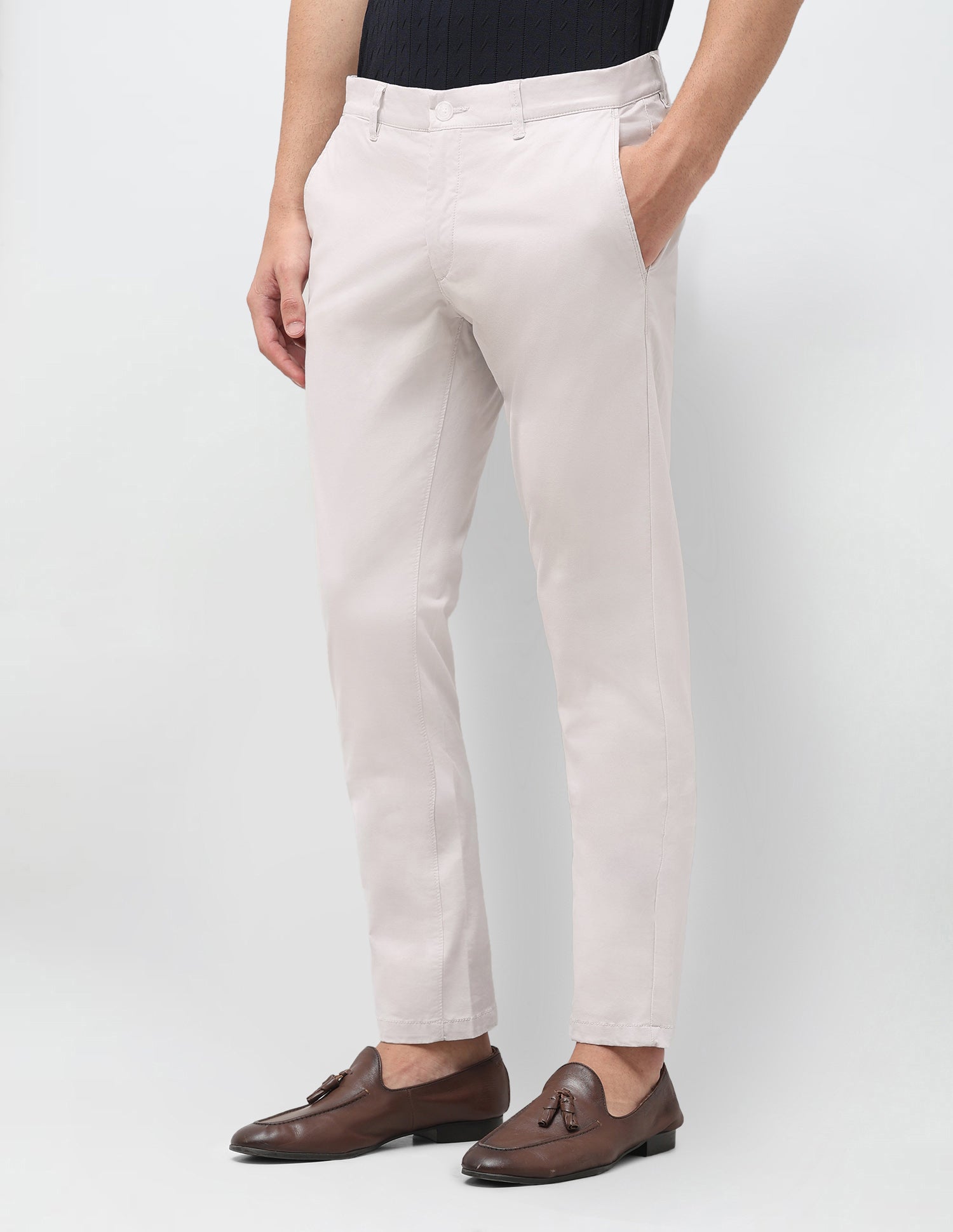 Denver Slim Fit Satin Trousers LightGrey - U.S. Polo Assn. India | Large