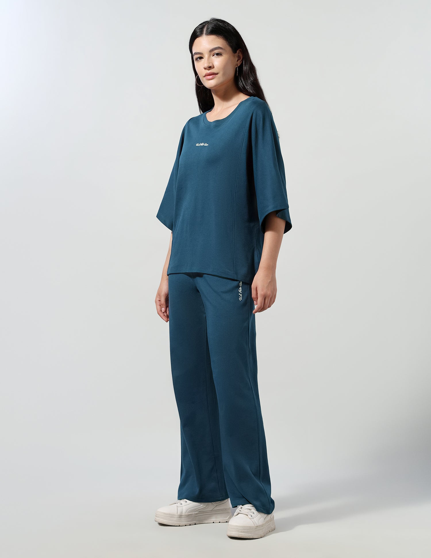 Solid T-Shirt With Wide Leg Track Pants Teal - U.S. Polo Assn. India | Large