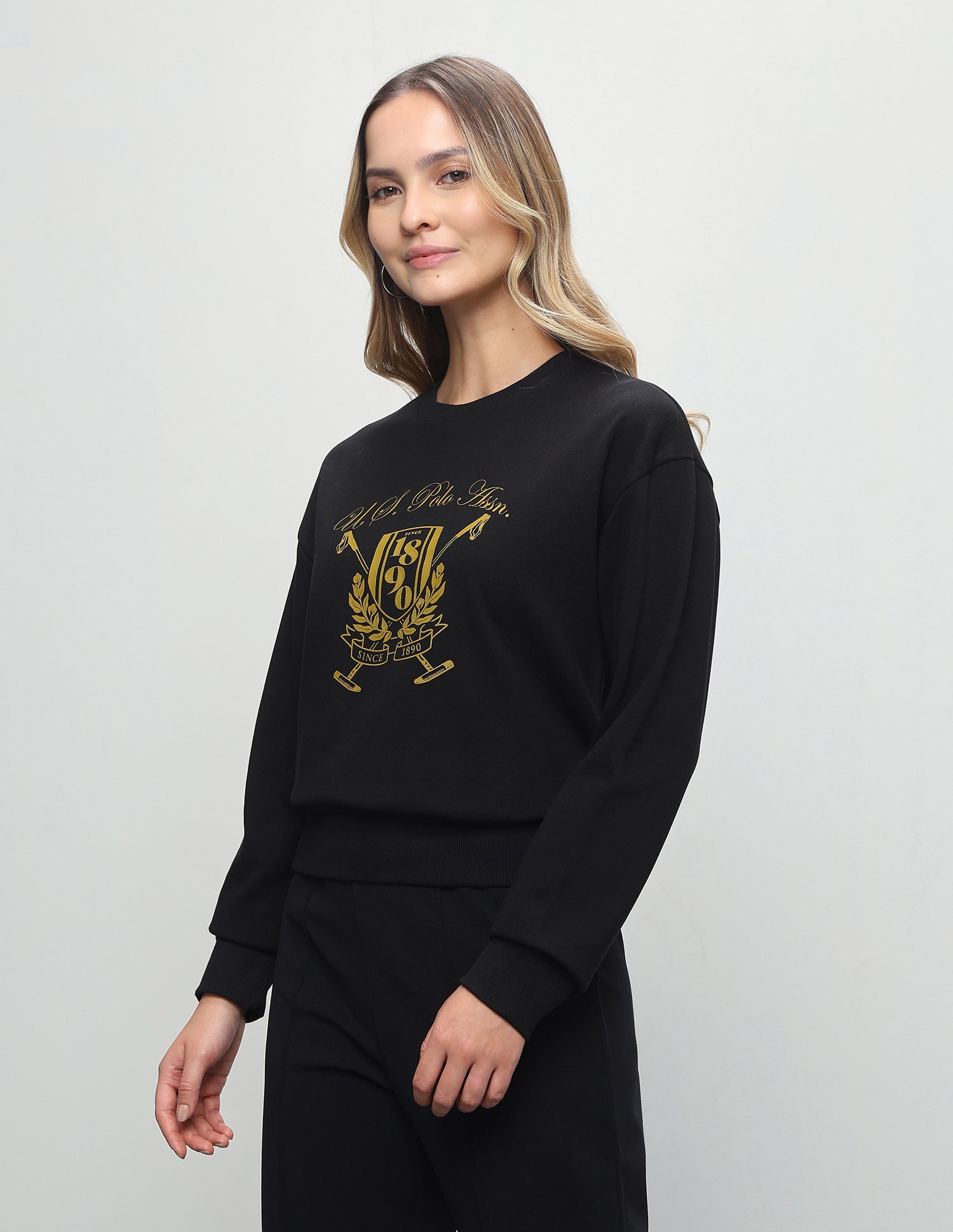 Graphic Brand Pritned Relaxed Fit Sweatshirt Black - U.S. Polo Assn. India | Large