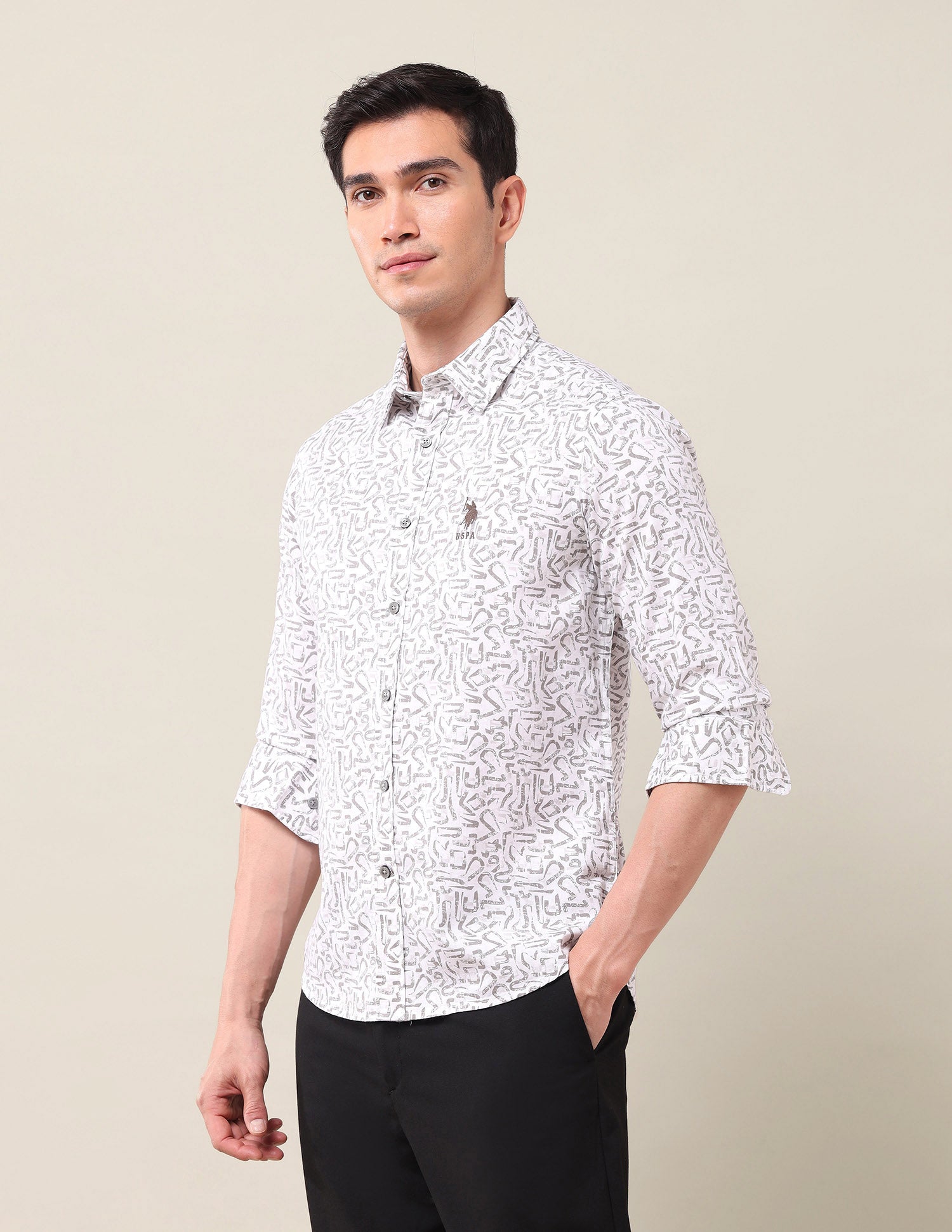 Tailored Fit Twill Shirt Light Grey - U.S. Polo Assn. India | Large
