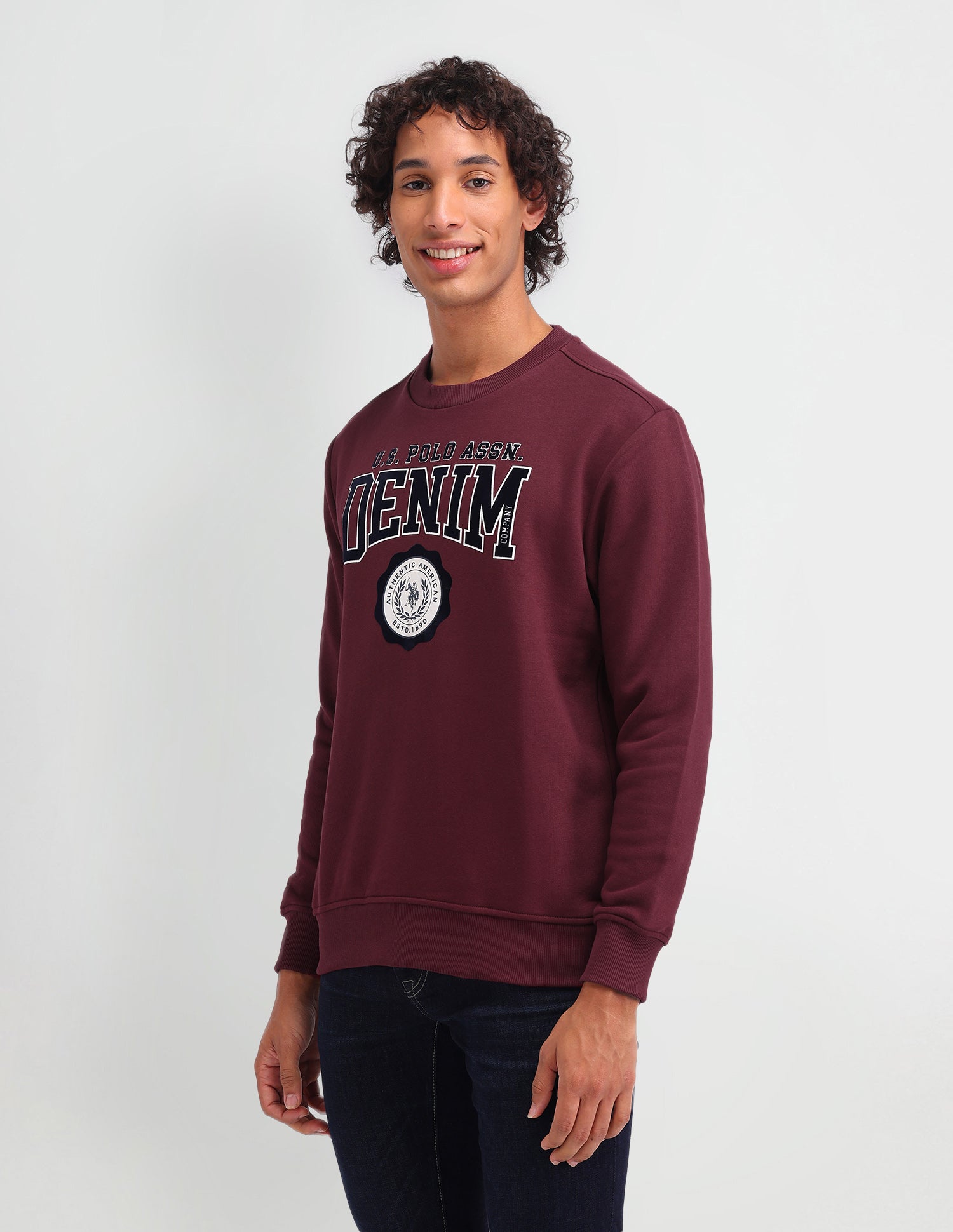 Brand Printed Regular Fit Sweatshirt Maroon - U.S. Polo Assn. India | Large