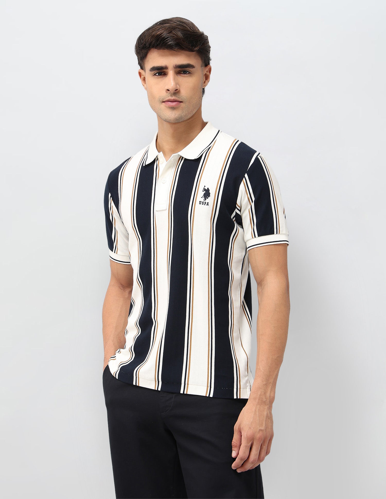 Slim Fit Vertical Striped Polo Shirt Off White - U.S. POLO ASSN. | Large