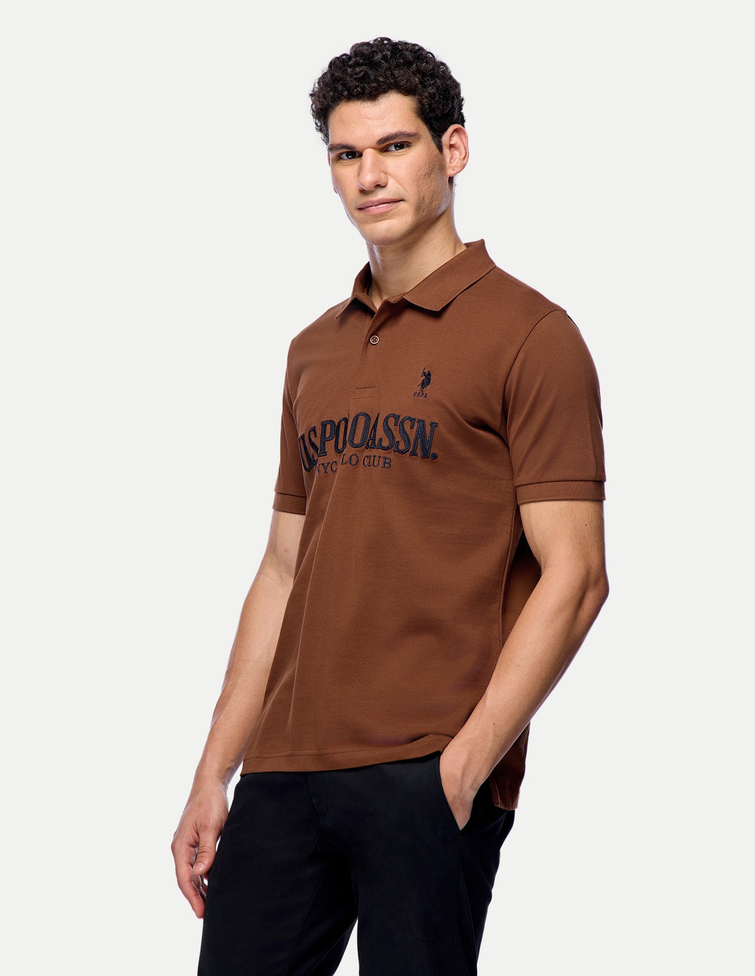 Brand Embroidered Slim Fit Polo Shirt Brown - U.S. Polo Assn. India | Large