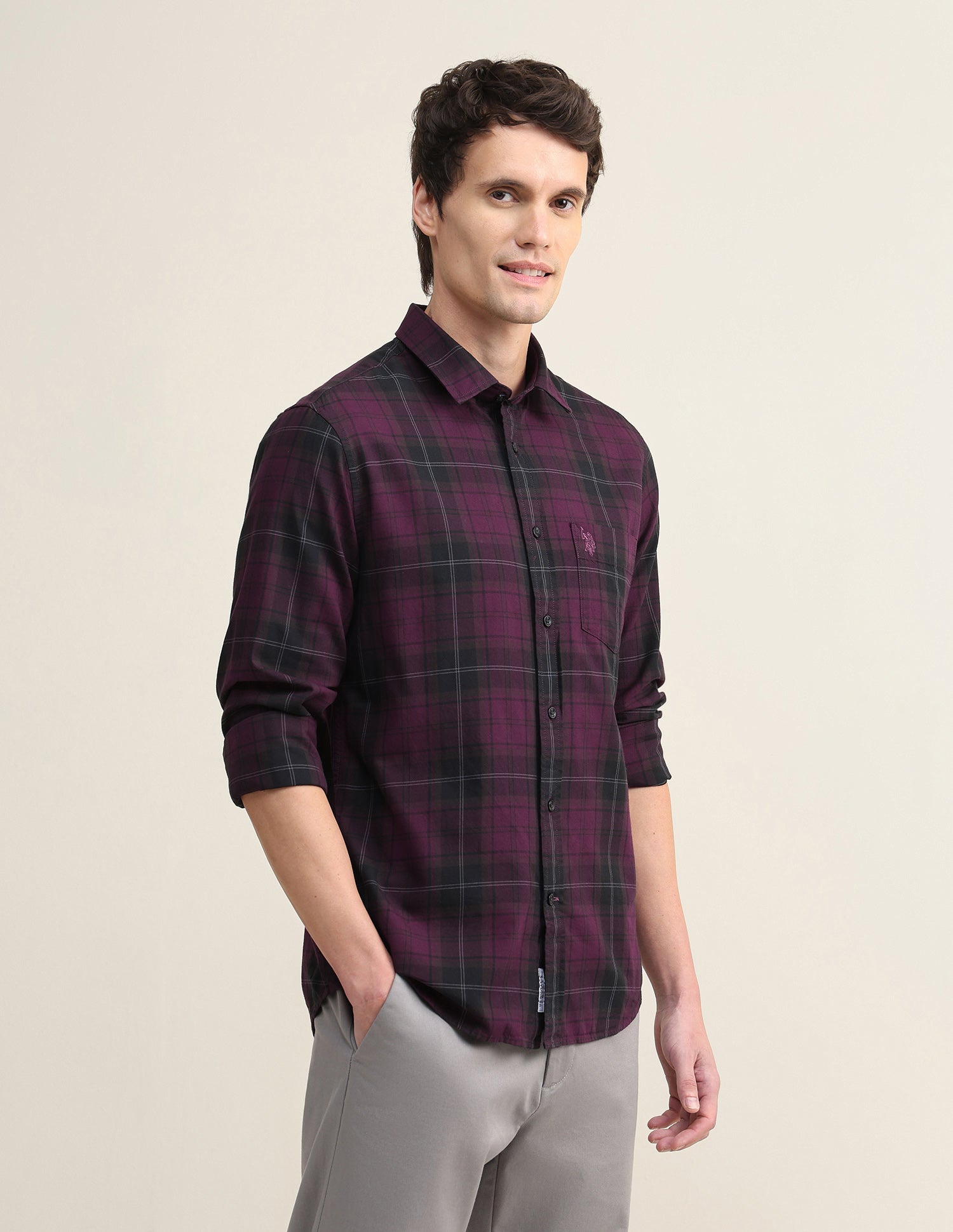 Plaid Checked Regular Fit Shirt Wine - U.S. Polo Assn. India | Large