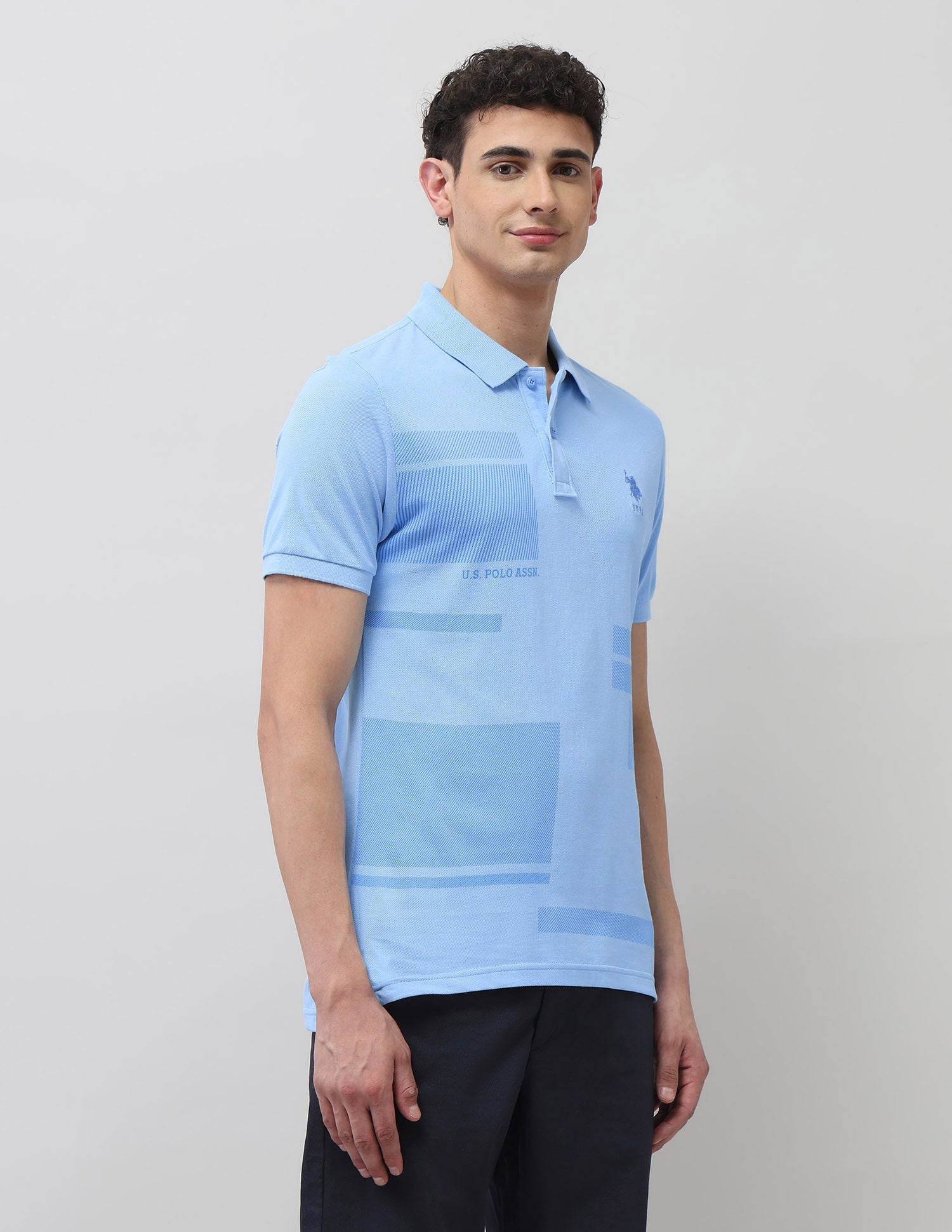 Diagonal Striped Slim Fit Polo Shirt Light Blue - U.S. Polo Assn. India | Large