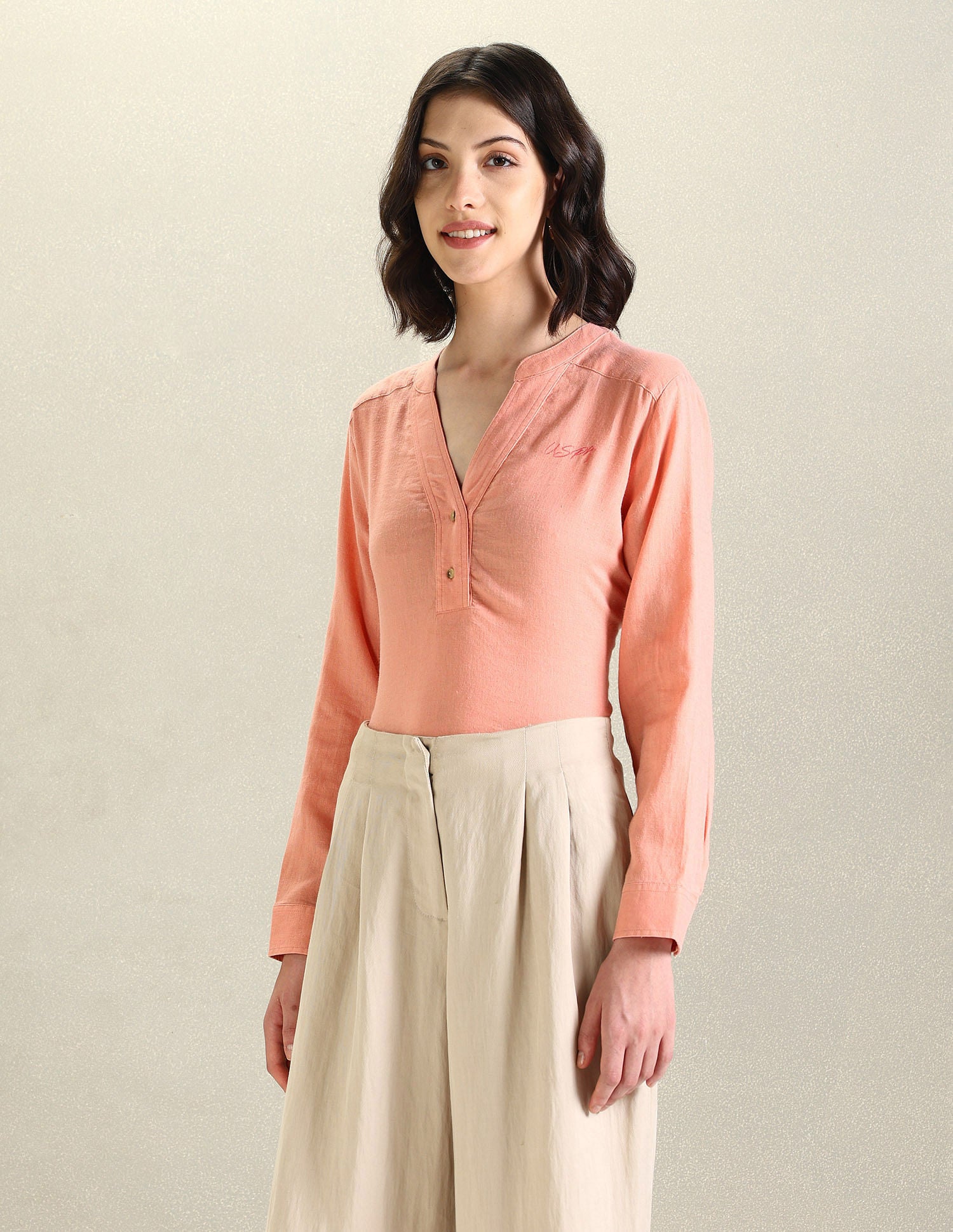 Solid Linen Tunic Top Peach - U.S. Polo Assn. India | Large
