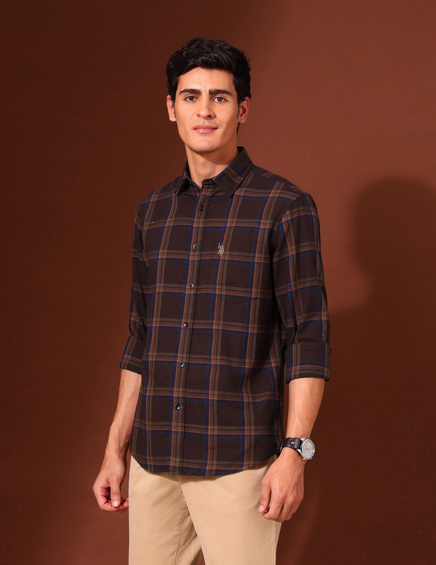Plaid Checked Pure Cotton Shirt Brown - U.S. Polo Assn. India | Large