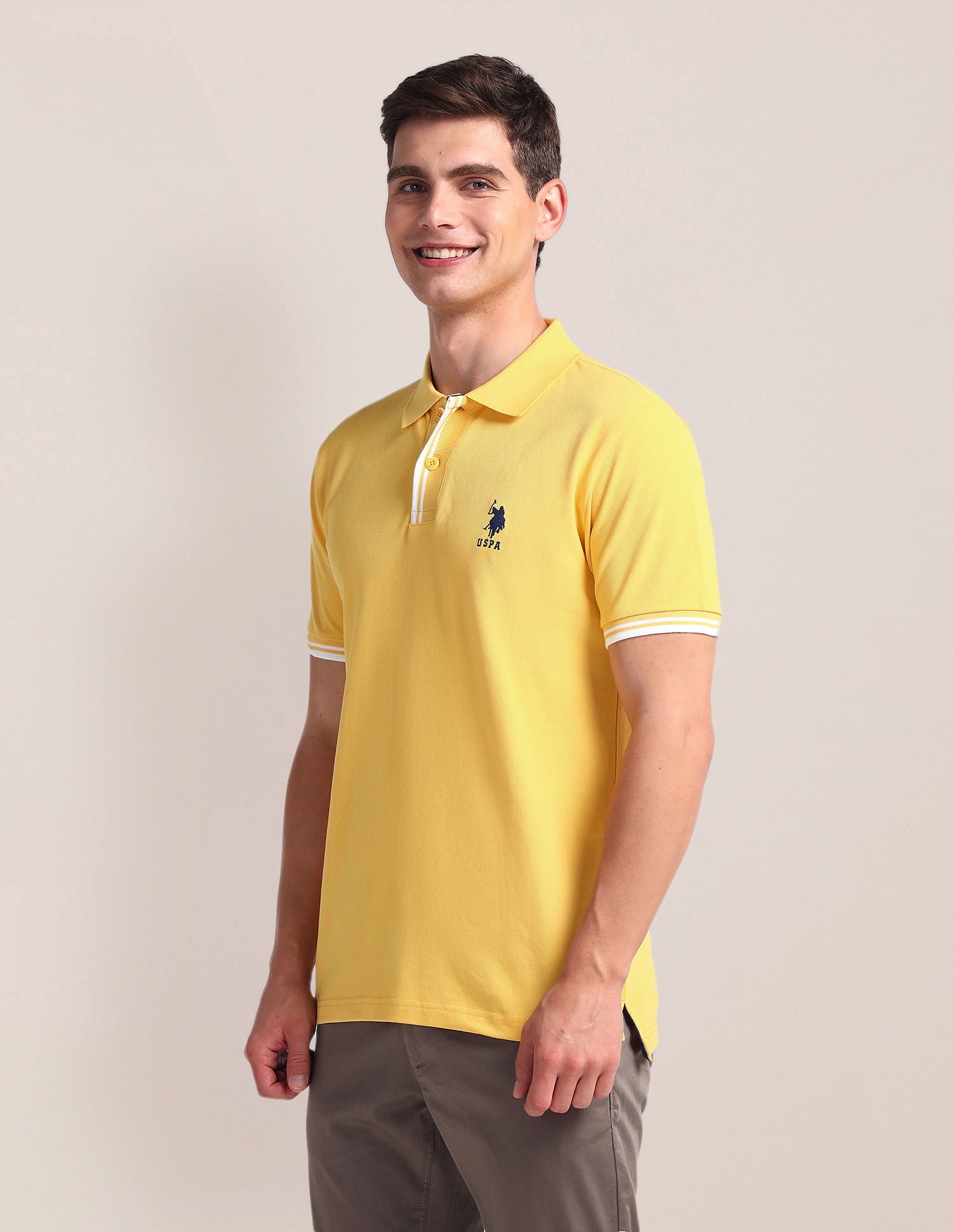 Tipped Placket Slim Polo Shirt Yellow - U.S. Polo Assn. India | Large
