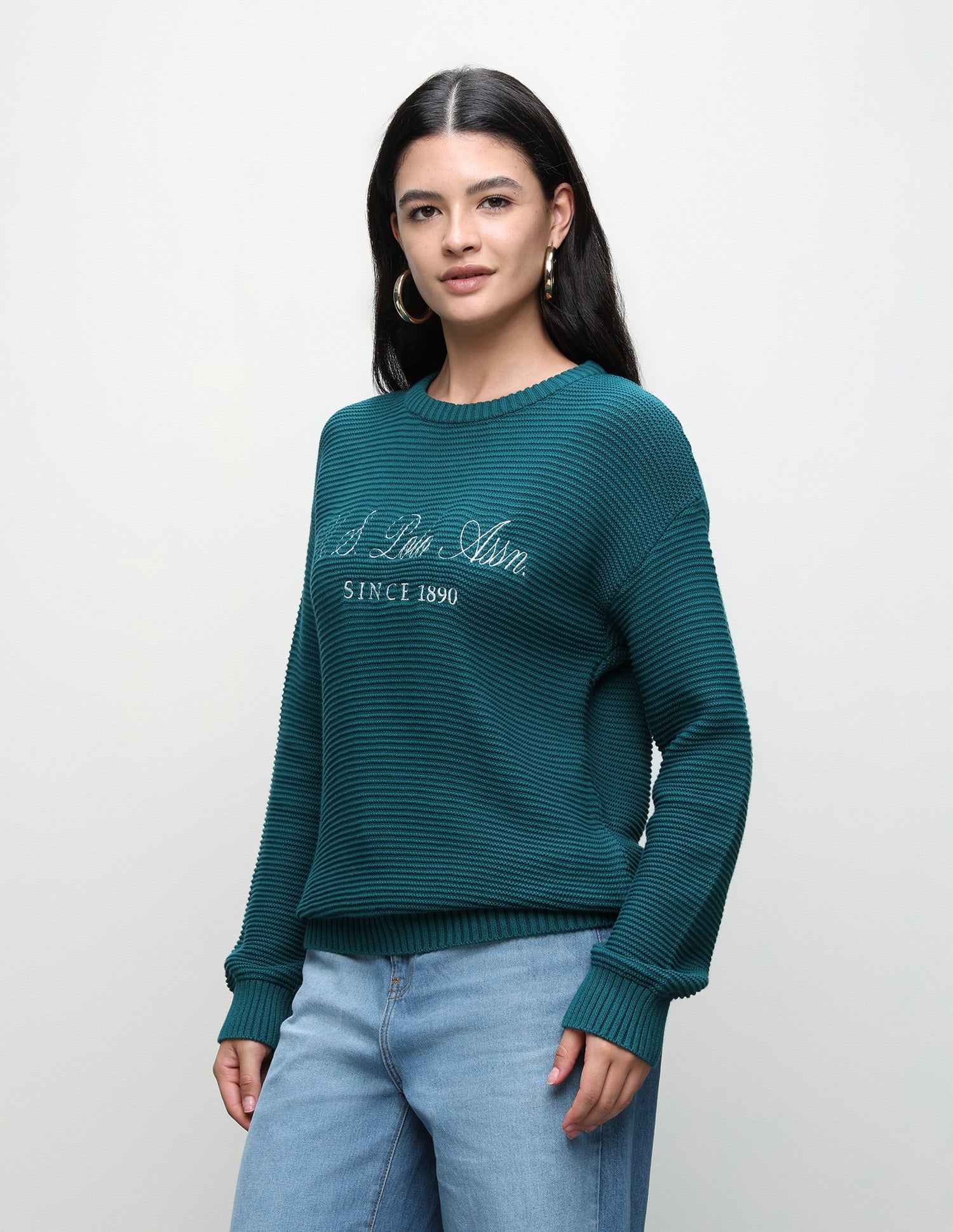 Brand Embroidered Regular Fit Sweater Teal - U.S. Polo Assn. India | Large
