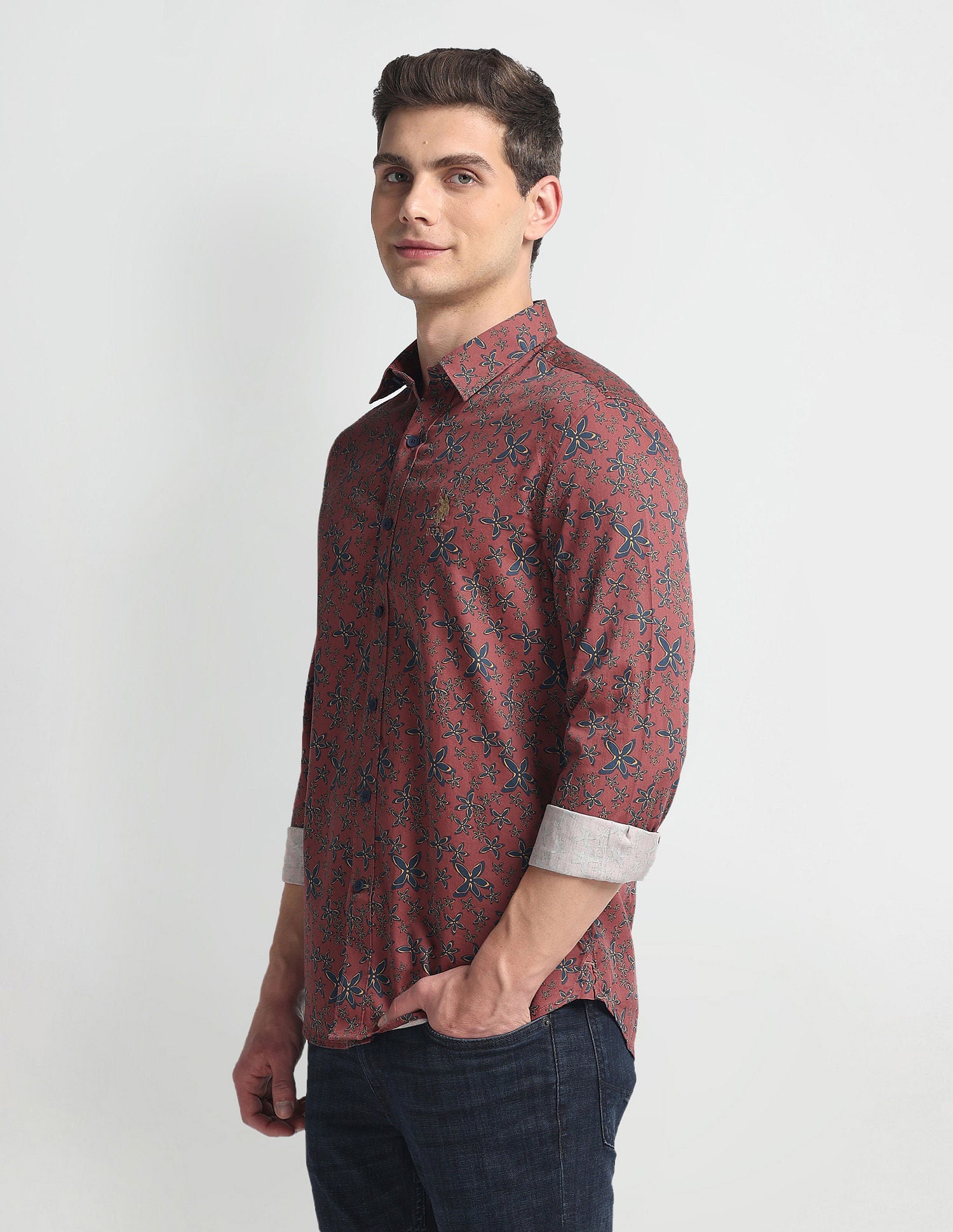 Floral Print Slim Shirt Red - U.S. Polo Assn. India | Large