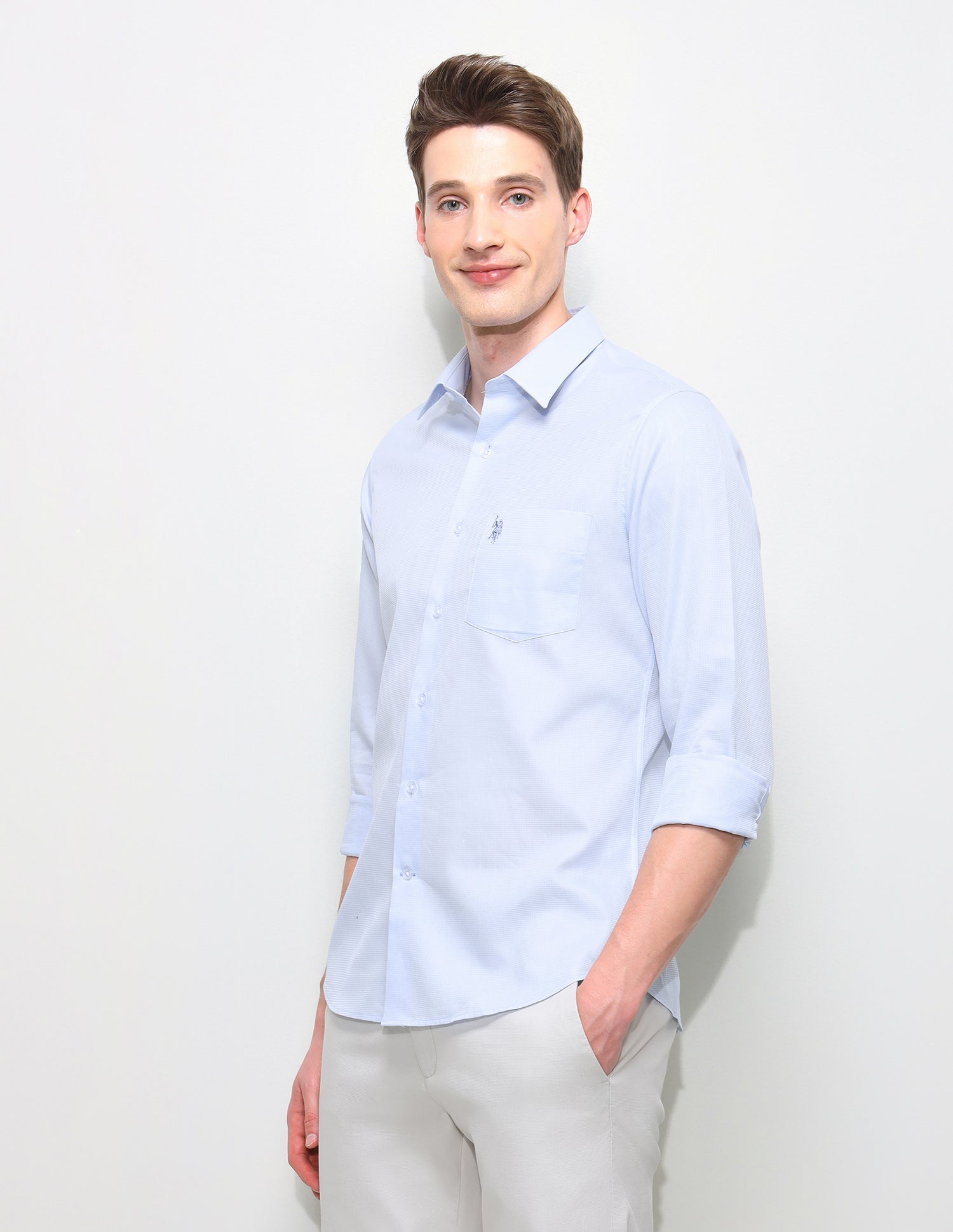 Solid Regular Fit Shirt Light Blue - U.S. Polo Assn. India | Large