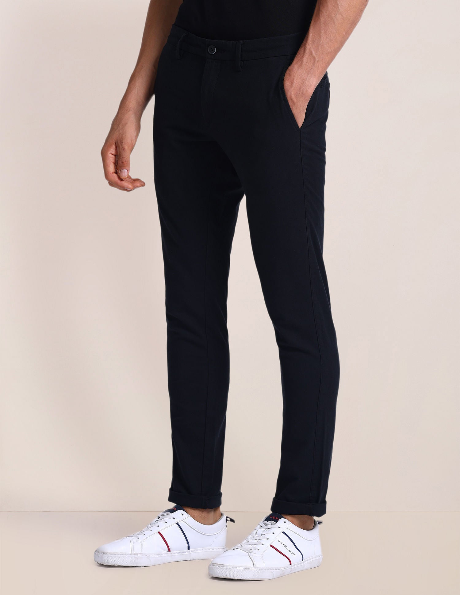 Slim Straight Cotton Linen Chinos Black - U.S. Polo Assn. India | Large