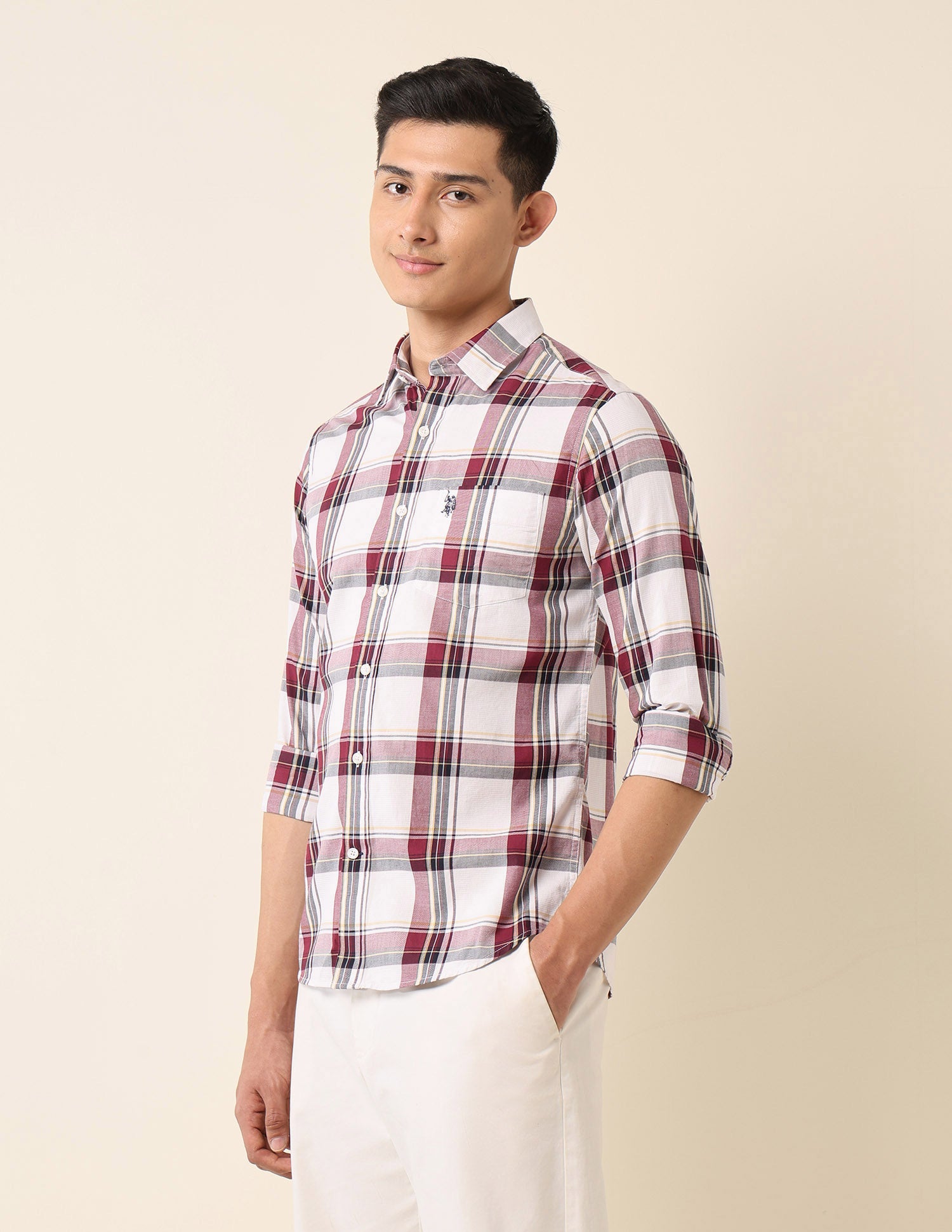 Plaid Checked Pure Cotton Shirt Maroon - U.S. Polo Assn. India | Large