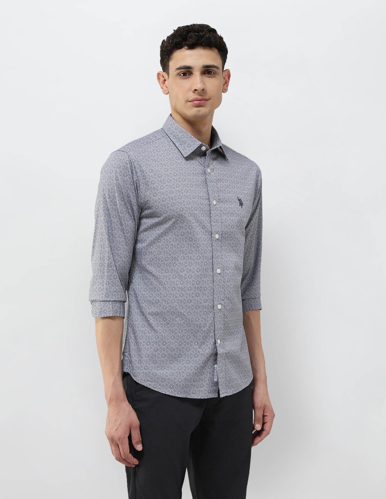 Geometric Printed Tailored Fit Shirt Navy - U.S. POLO ASSN. | Large