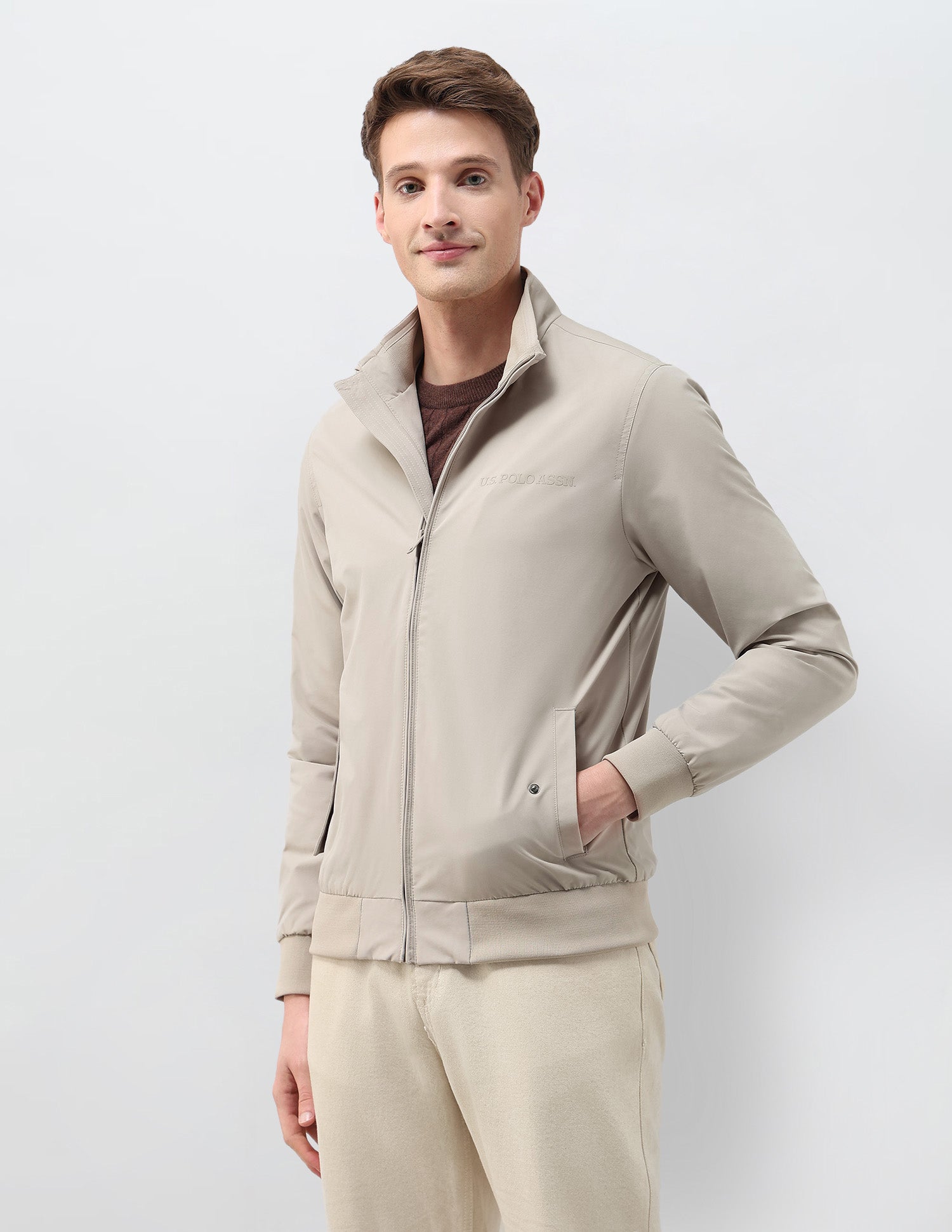 Regular Fit Solid Casual Jacket Beige - U.S. Polo Assn. India | Large