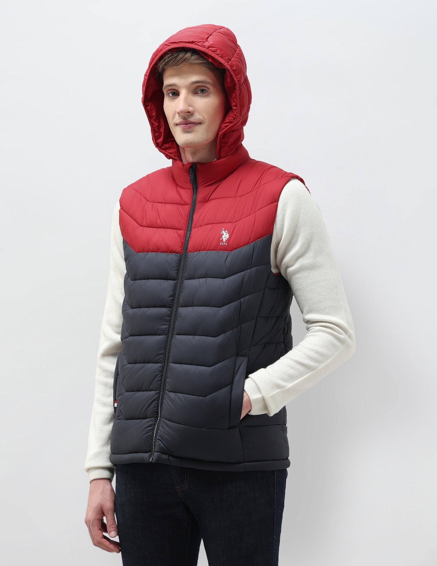 Colour Blocked Removable Hood Puffer Jacket Navy - U.S. POLO ASSN. | Large