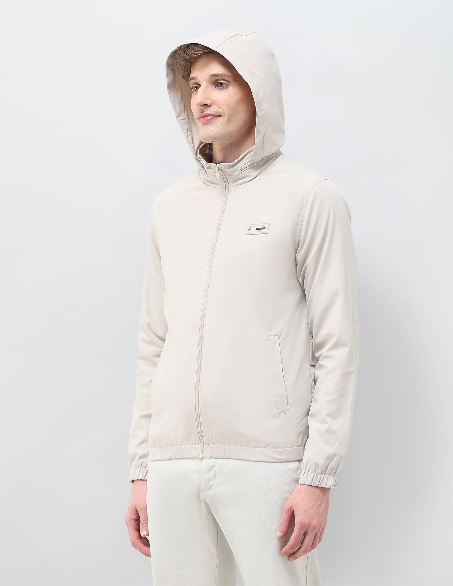 Regular Fit Solid Packable Hood Jacket Ecru - U.S. Polo Assn. India | Large