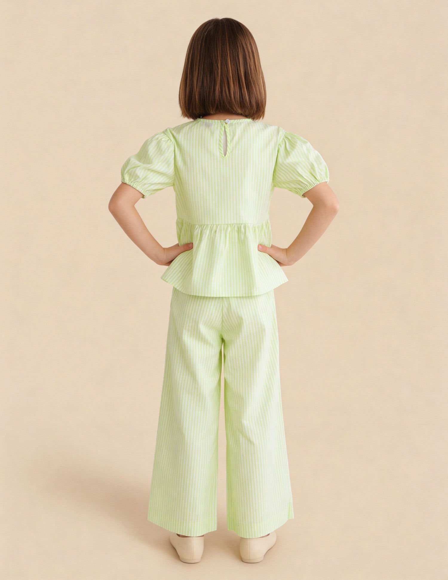 Vertical Striped Wide Leg Trousers Green - U.S. Polo Assn. India | Large