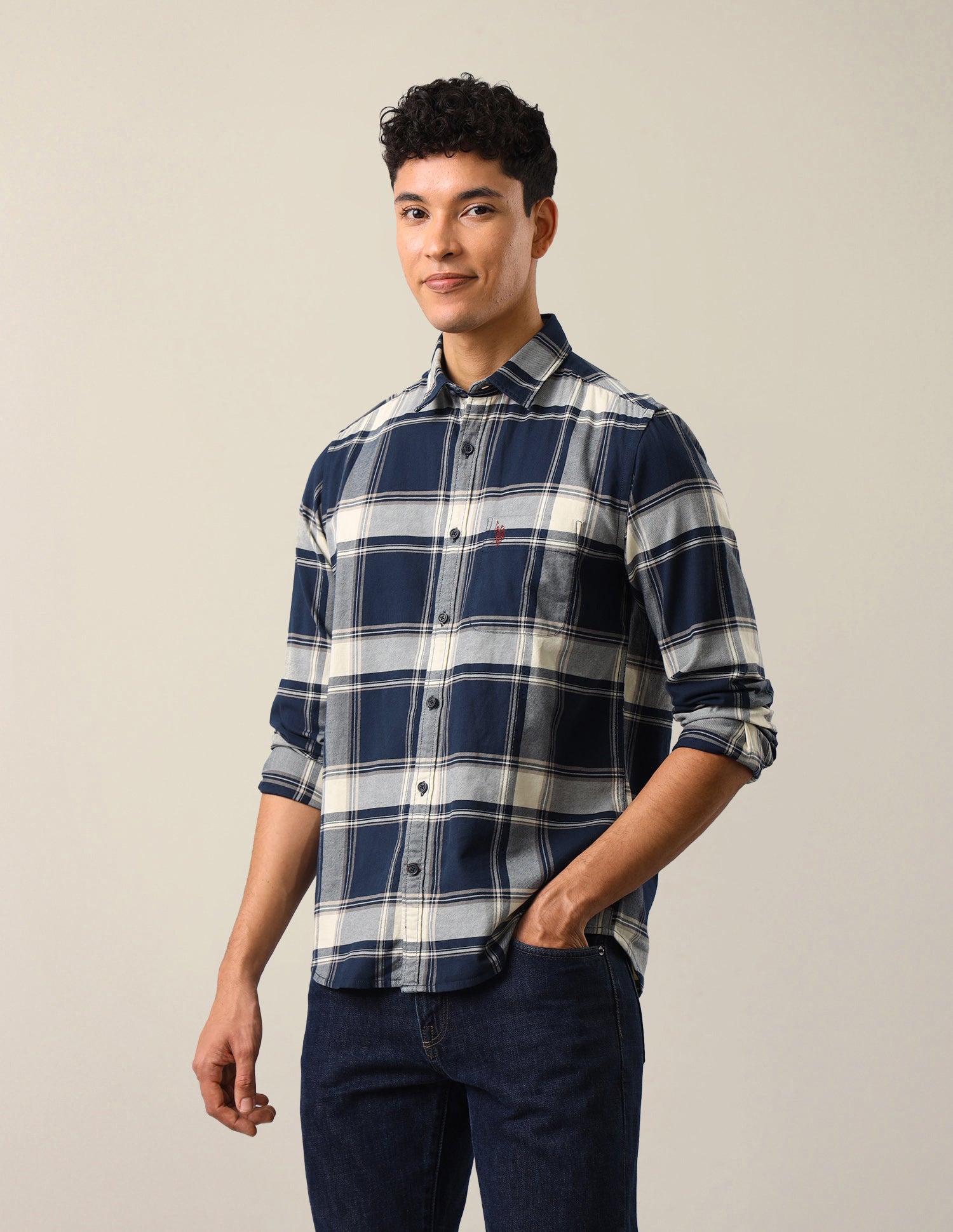 Twill Plaid Checked Shirt Navy - U.S. Polo Assn. India | Large