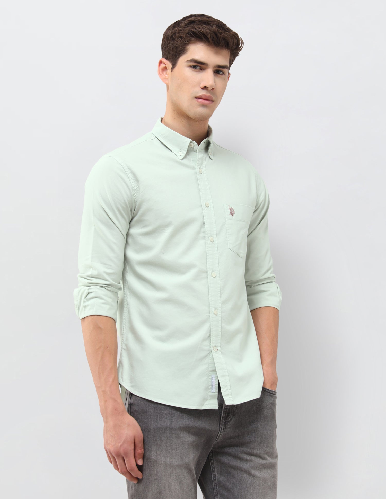 Oxford Tailored Fit Shirt Green - U.S. Polo Assn. India | Large