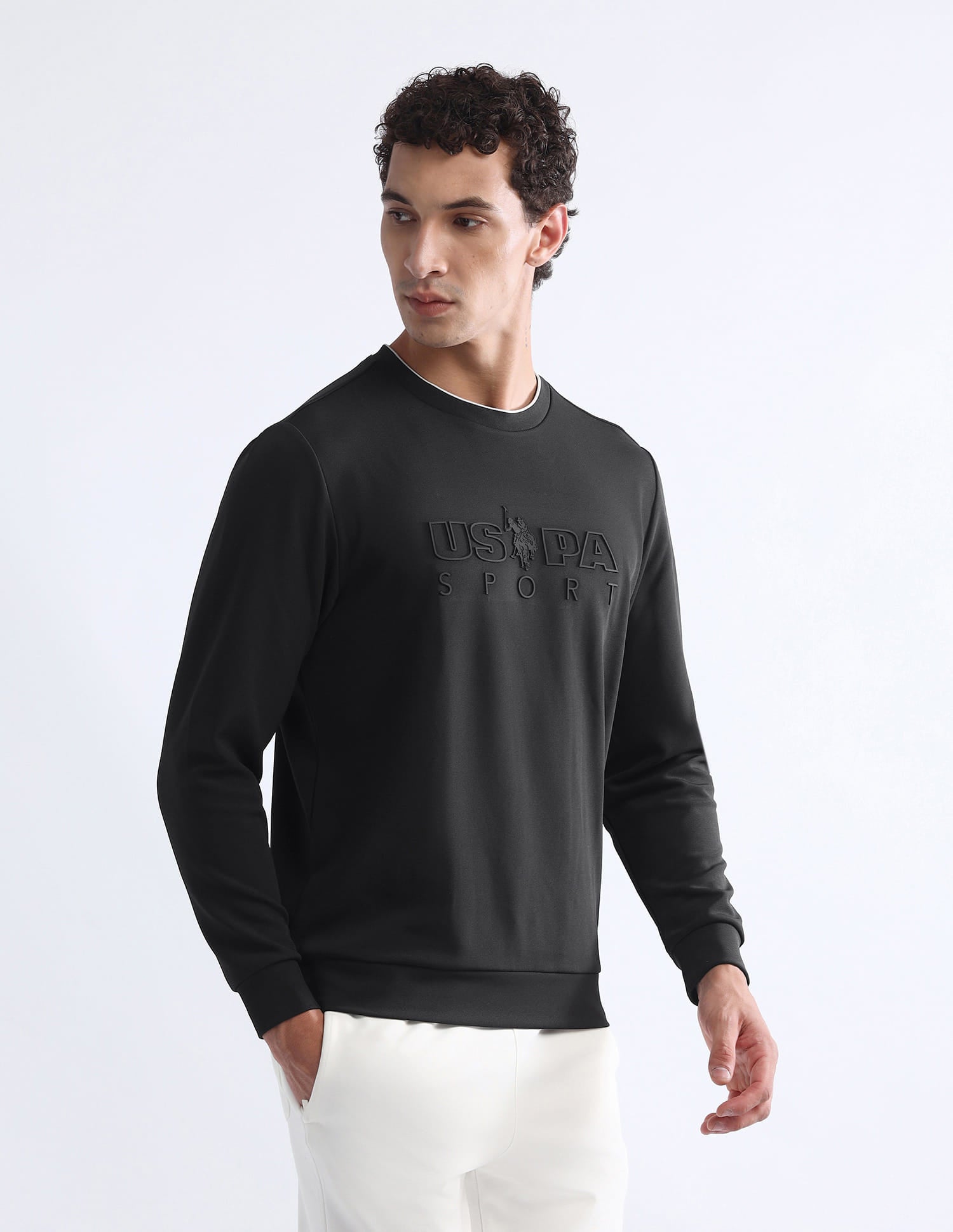 Brand Embossed Slim Fit Active Sweatshirt Black - U.S. Polo Assn. India | Large