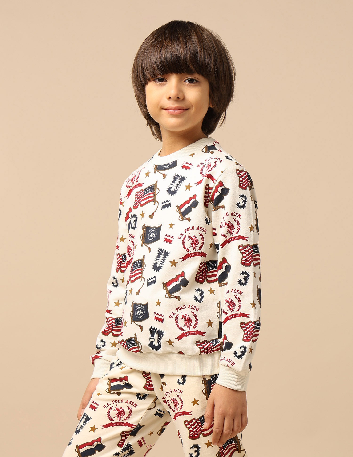 Boys Brand Printed Regular Fit Sweatshirt White - U.S. POLO ASSN. | Large