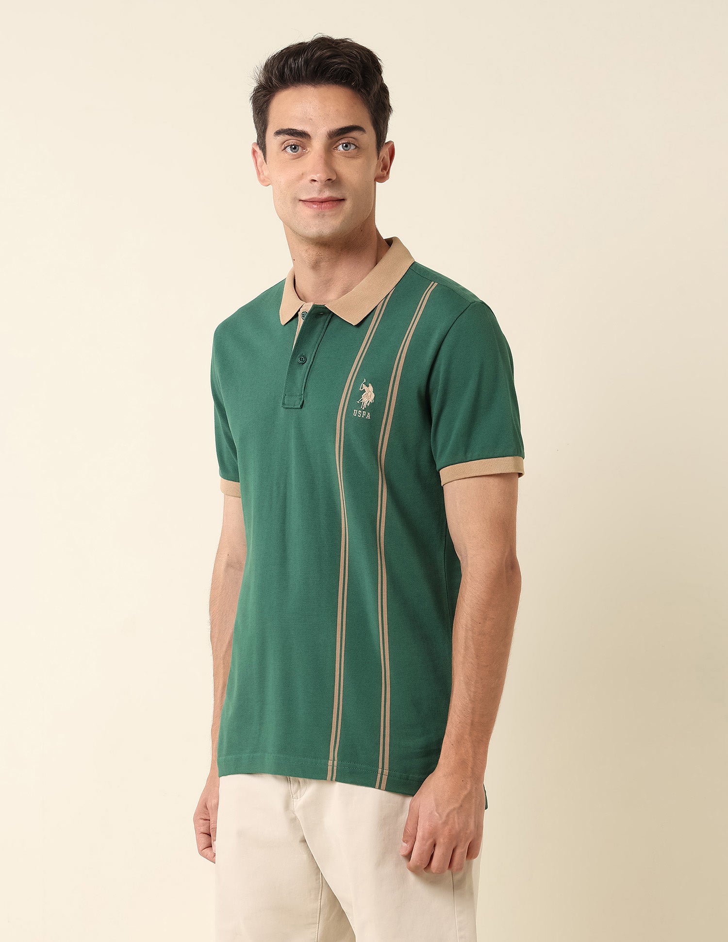 Vertical Striped Slim Fit Polo Shirt Dark Green - U.S. Polo Assn. India | Large
