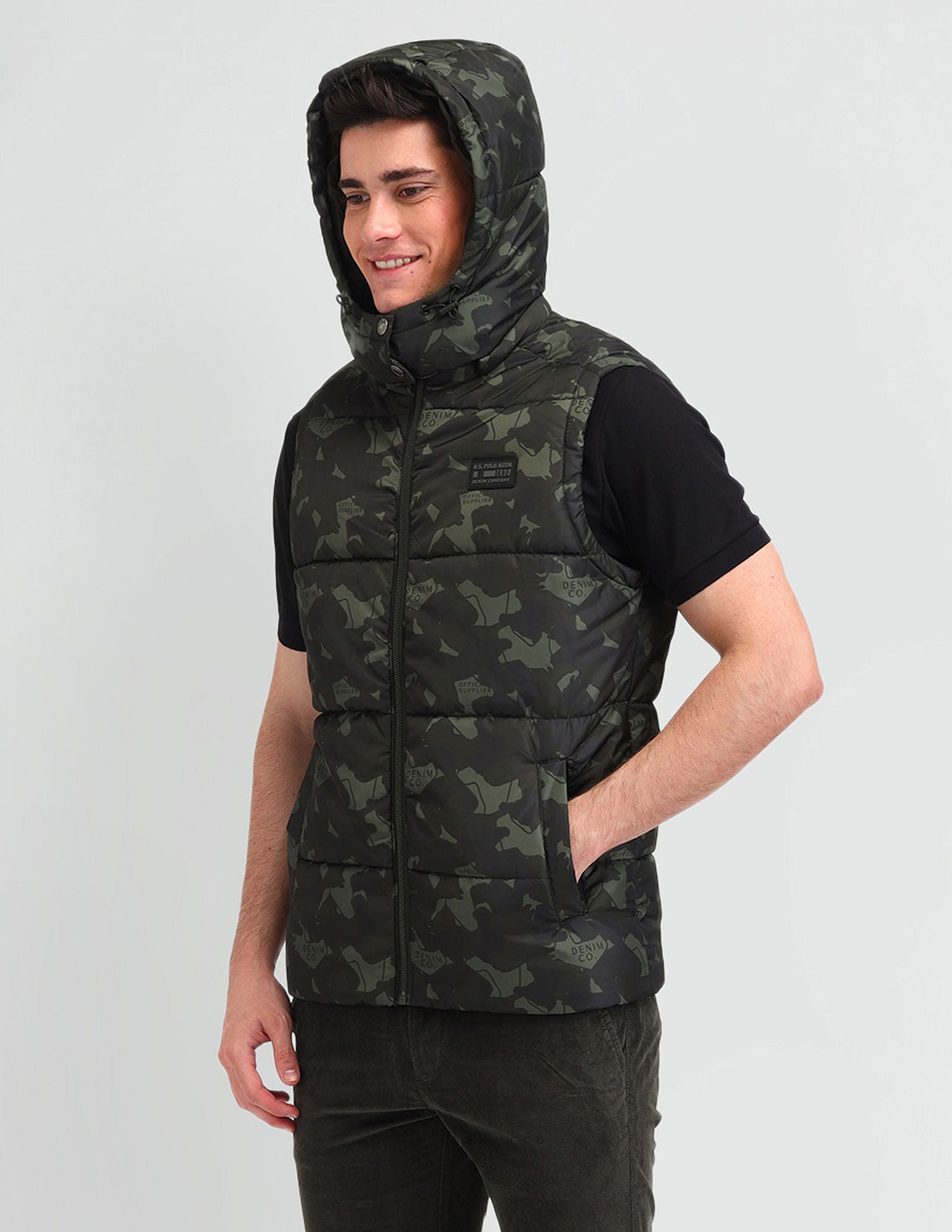 Camouflage Print Regular Fit Jacket Charcoal-Olive Camo - U.S. POLO ASSN. | Large