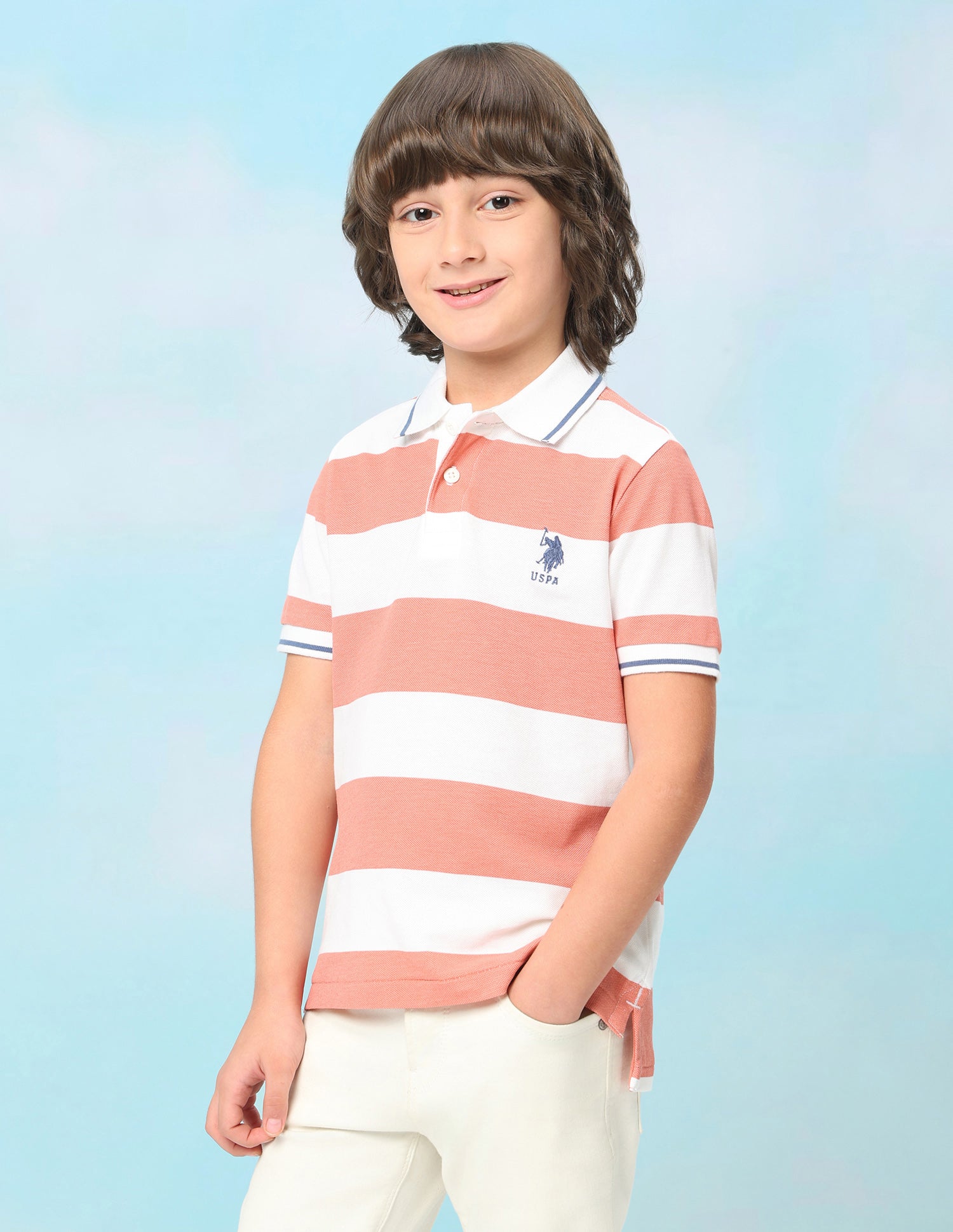 Horizontal Striped Regular Fit Polo Shirt Orange - U.S. Polo Assn. India | Large