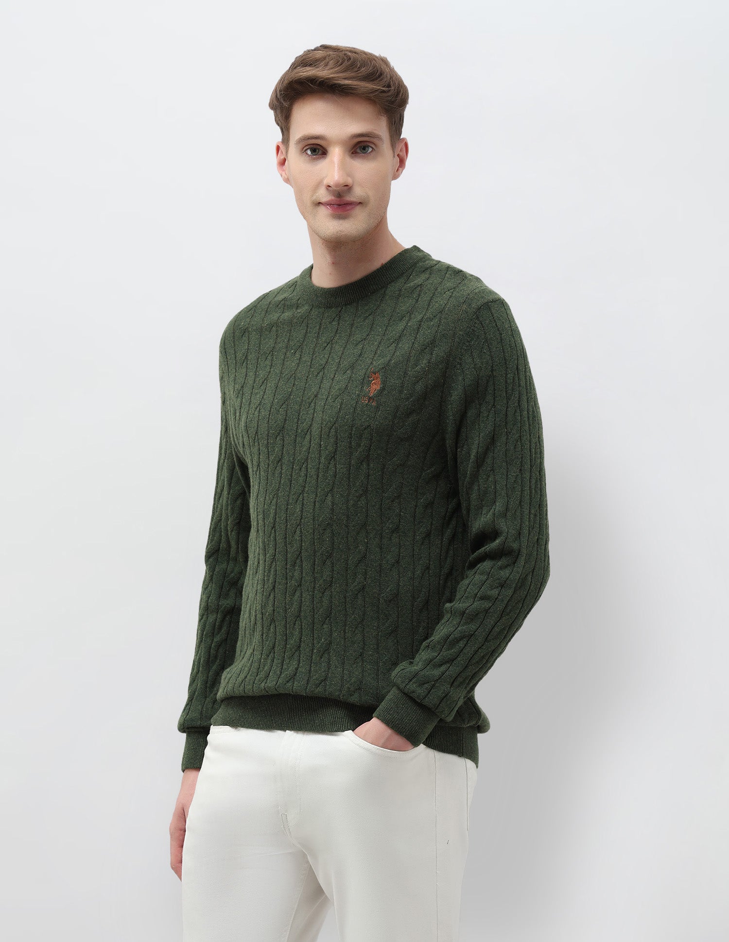Cable Patterned Knit Regular Fit Sweater Dark Green - U.S. POLO ASSN. | Large