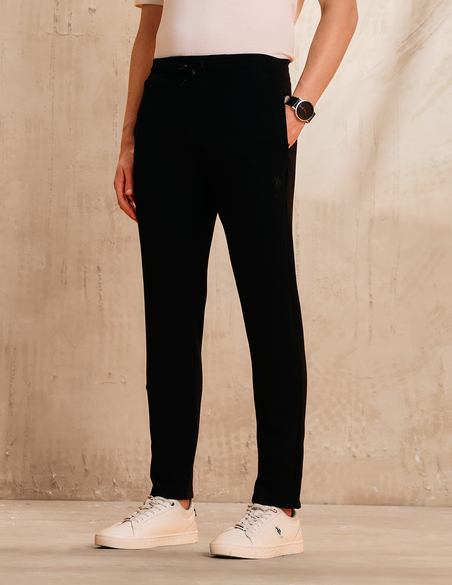 Solid Mid Rise Track Pant Black - U.S. Polo Assn. India | Large
