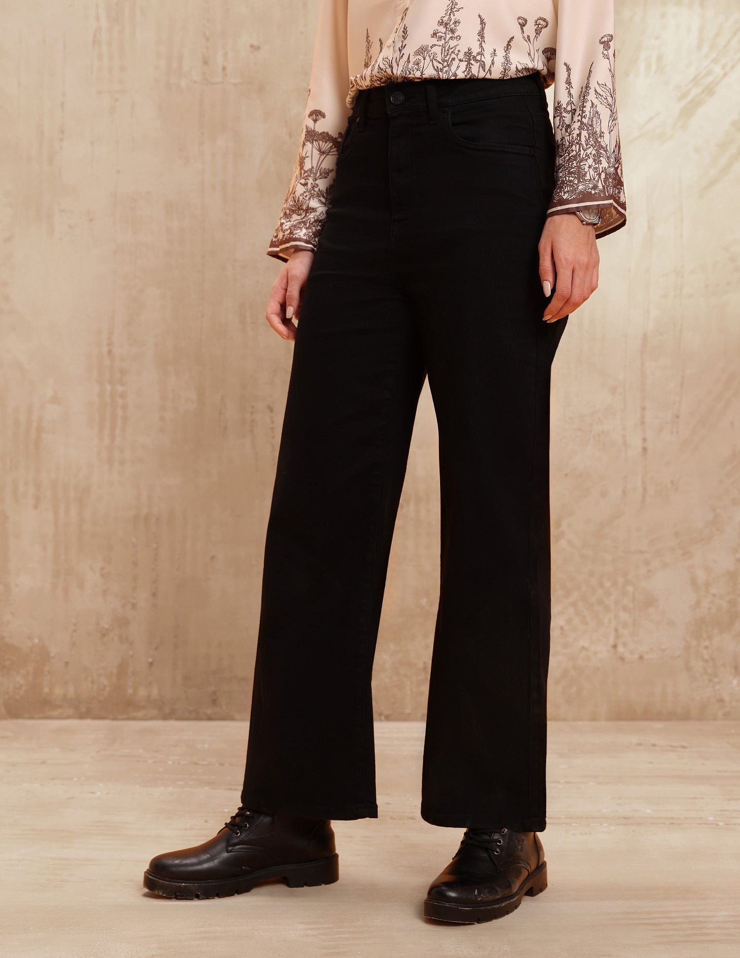 High Rise Wide Leg Jeans Jet Black - U.S. Polo Assn. India | Large